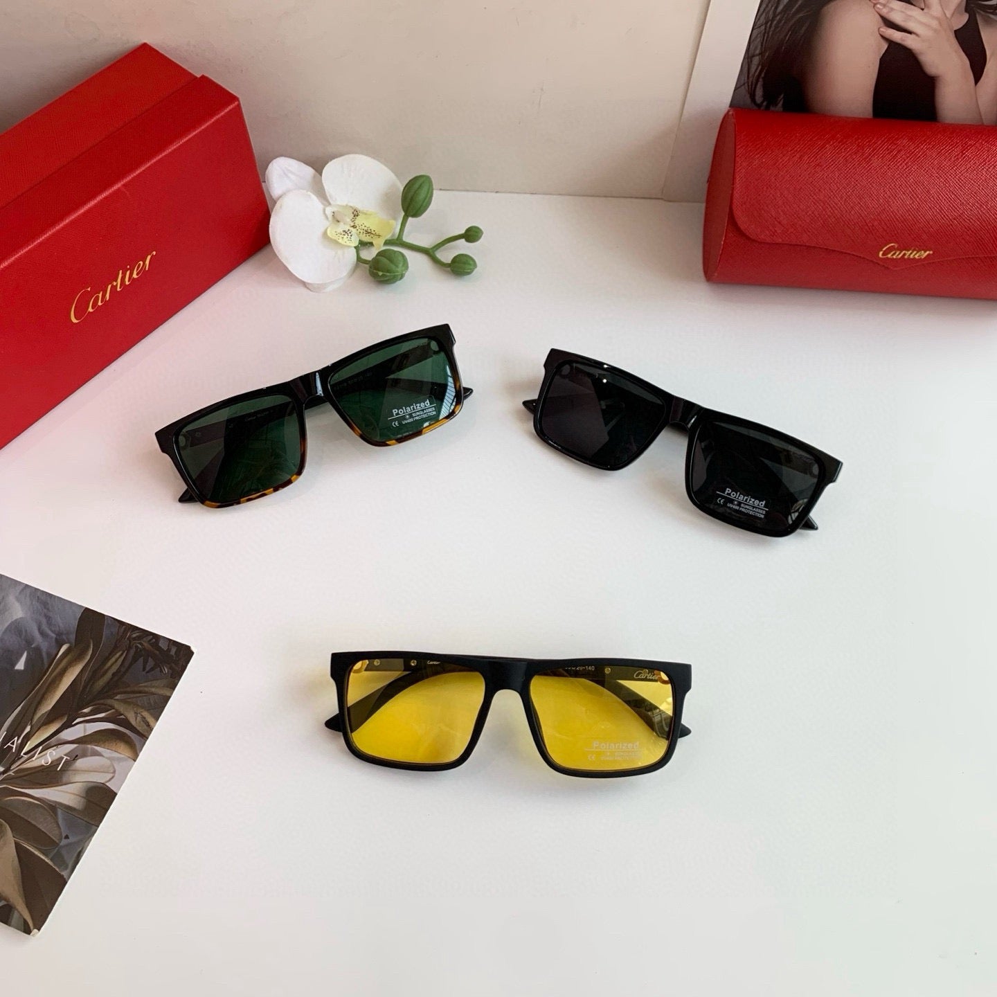 Cartier Square Green Lens Sunglasses for Men & Women - detail image 3