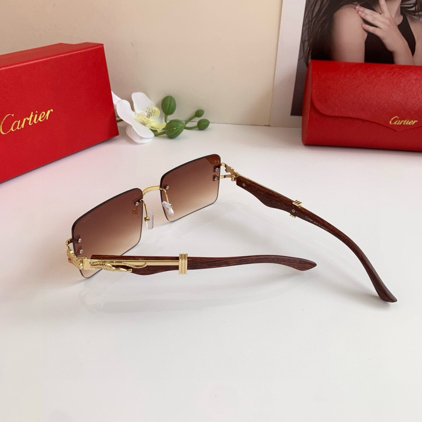 Cartier Square Red Lens Sunglasses for Men & Women - detail image 2