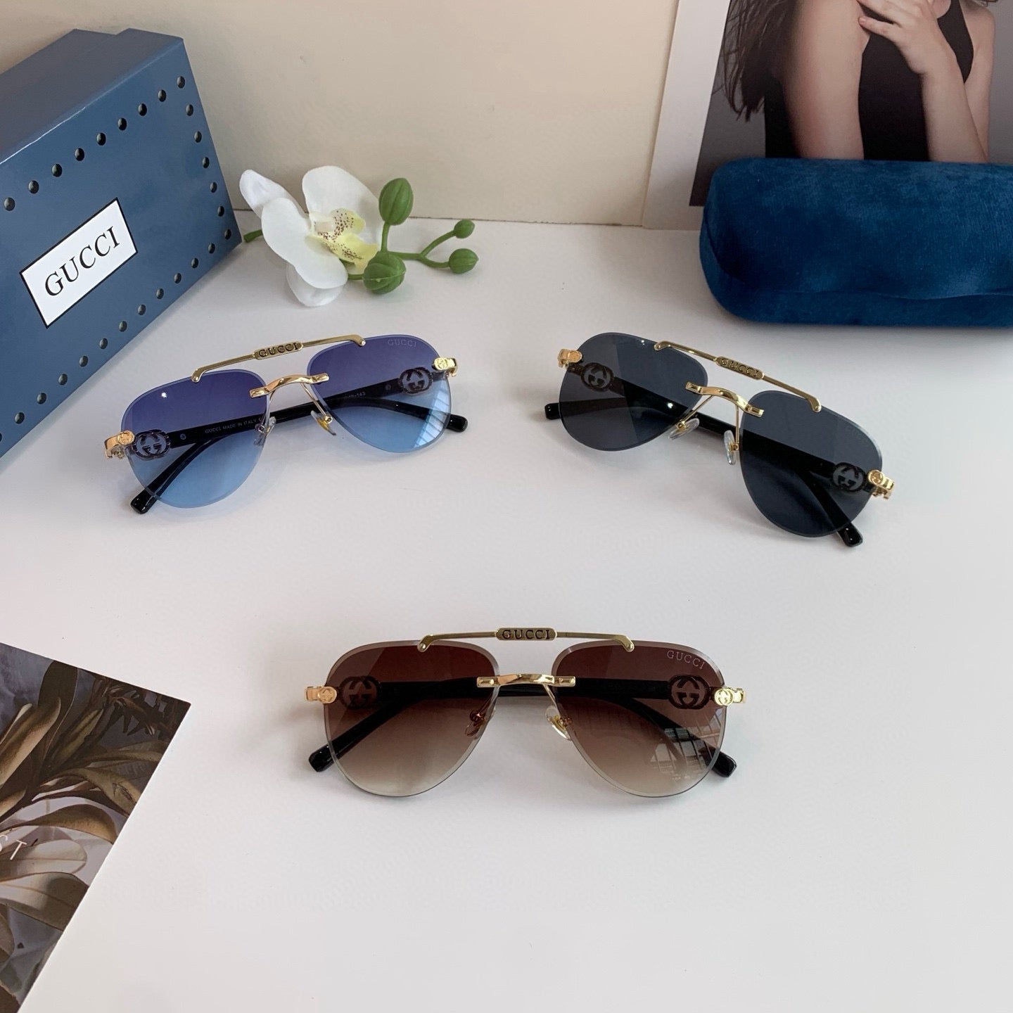 Gucci Metal Aviator Blue Lens Sunglasses for Men & Women - 486434 - detail image 5