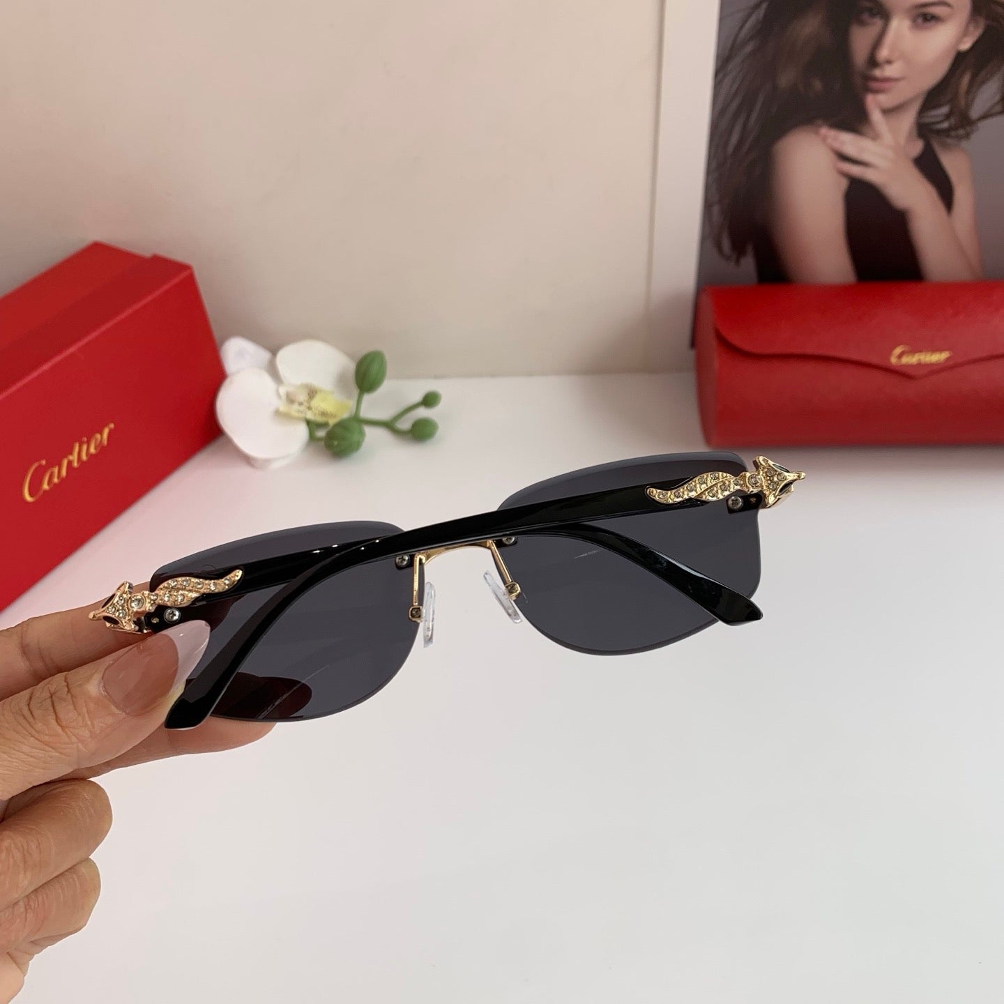 Cartier Square Black Lens Sunglasses for Men & Women - 415944 - detail image 6