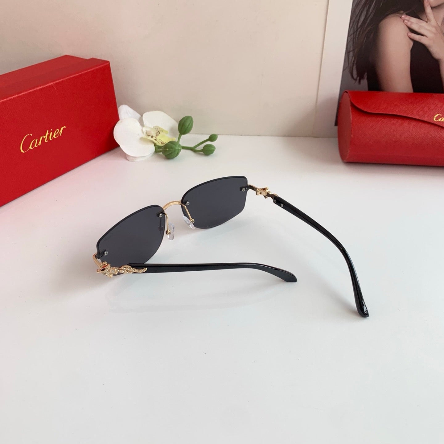 Cartier Square Black Lens Sunglasses for Men & Women - detail image 7