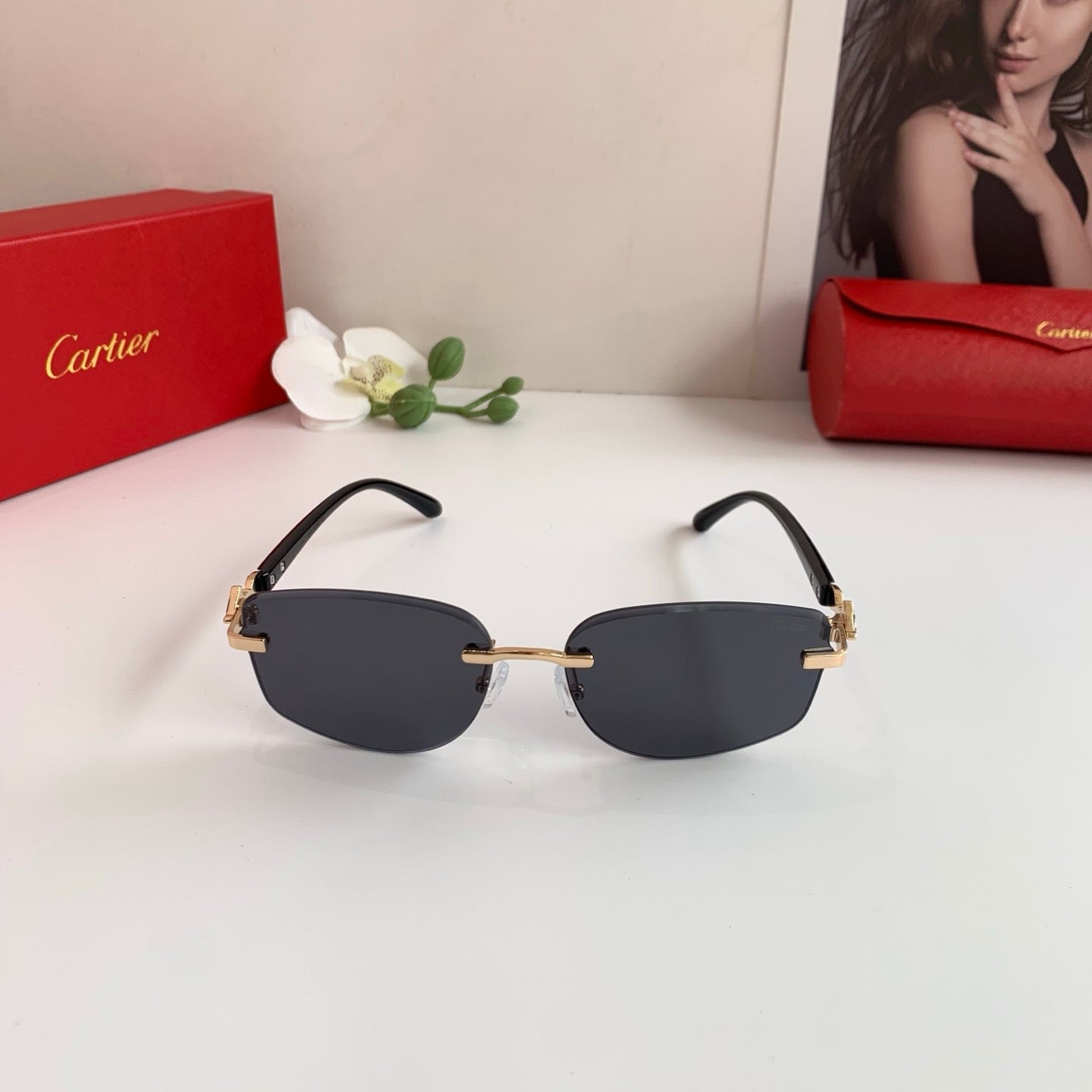 Cartier Square Black Lens Sunglasses for Men & Women - detail image 5