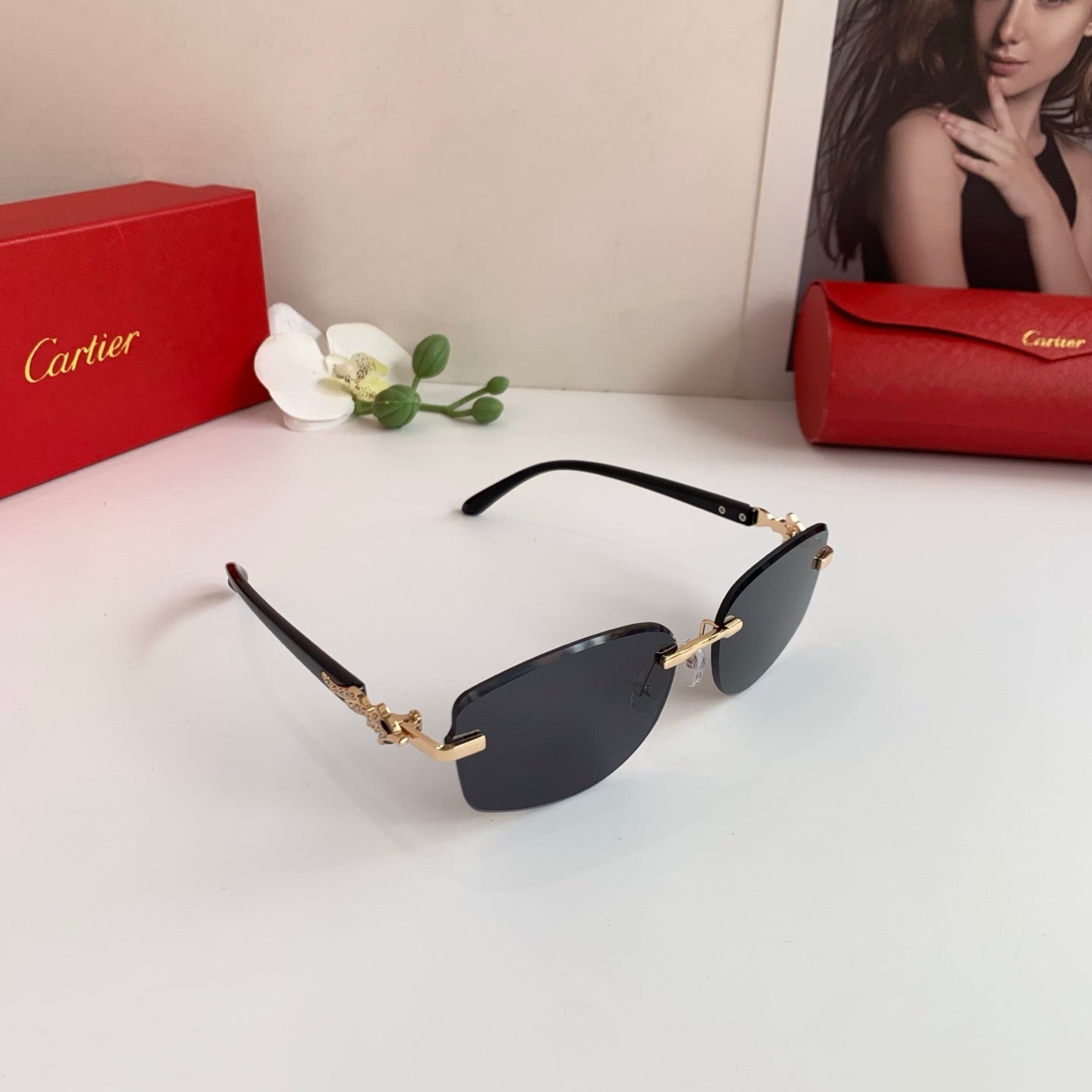 Cartier Square Black Lens Sunglasses for Men & Women - 415944 - detail image 2