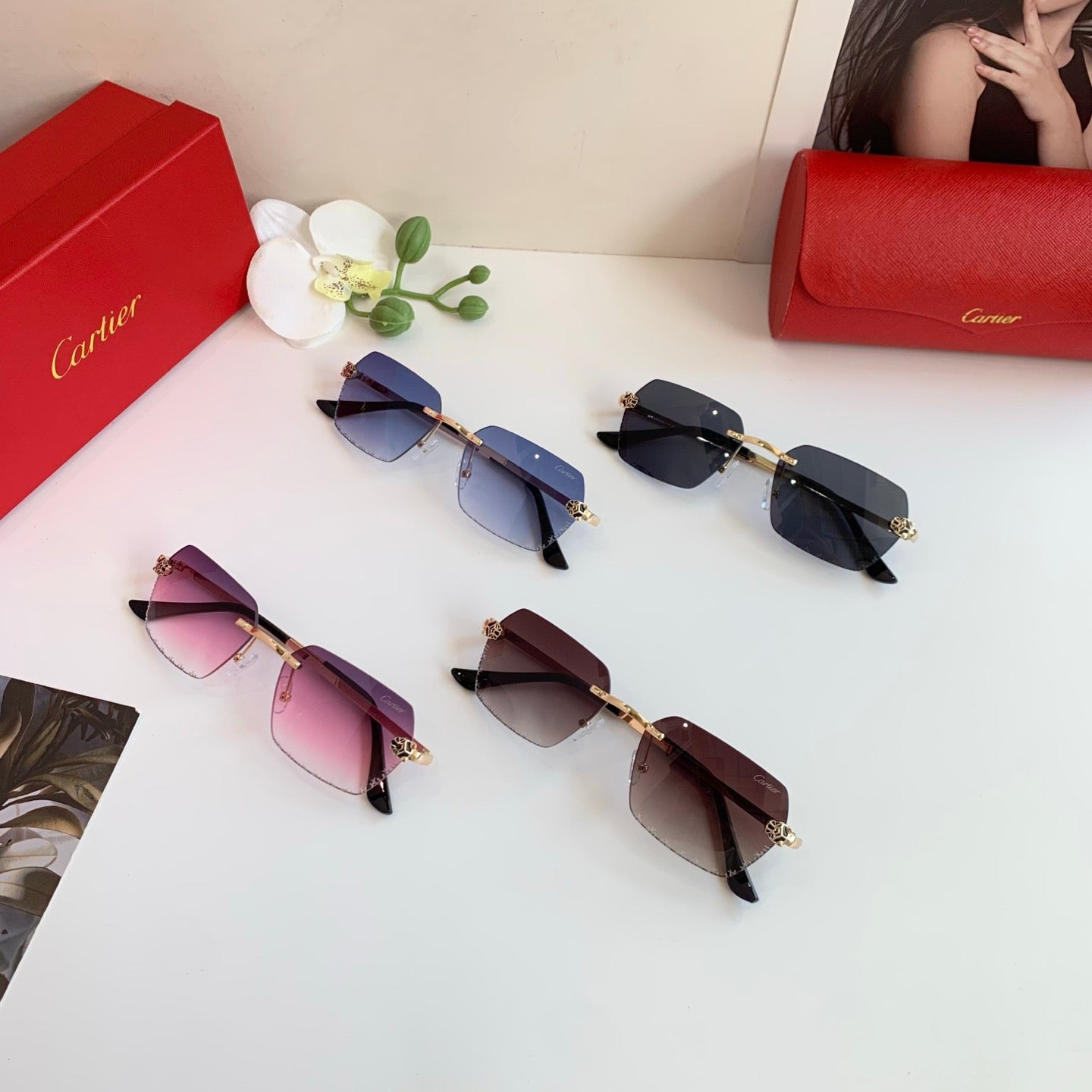 Cartier Lightweight Rimless Red Lens Sunglasses for Men & Women - 415876 - detail image 7