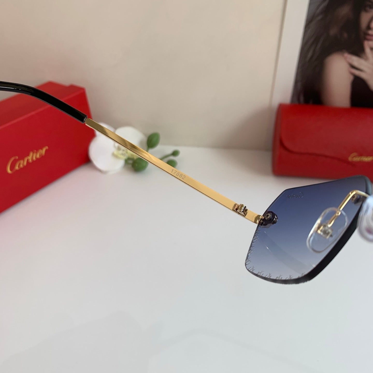 Cartier Lightweight Rimless Blue Lens Sunglasses for Men & Women - 415877 - detail image 5