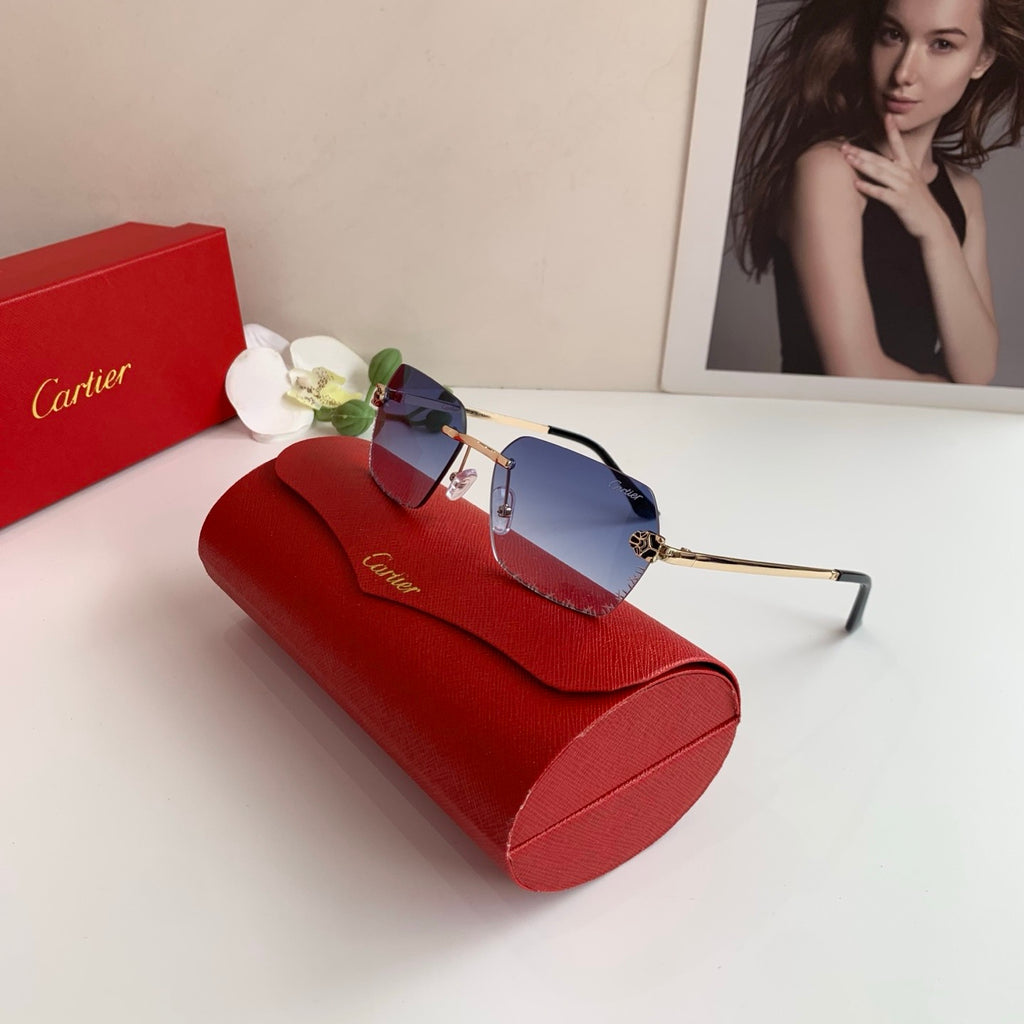 Cartier Lightweight Rimless Blue Lens Sunglasses for Men & Women - 415877 - detail image 3