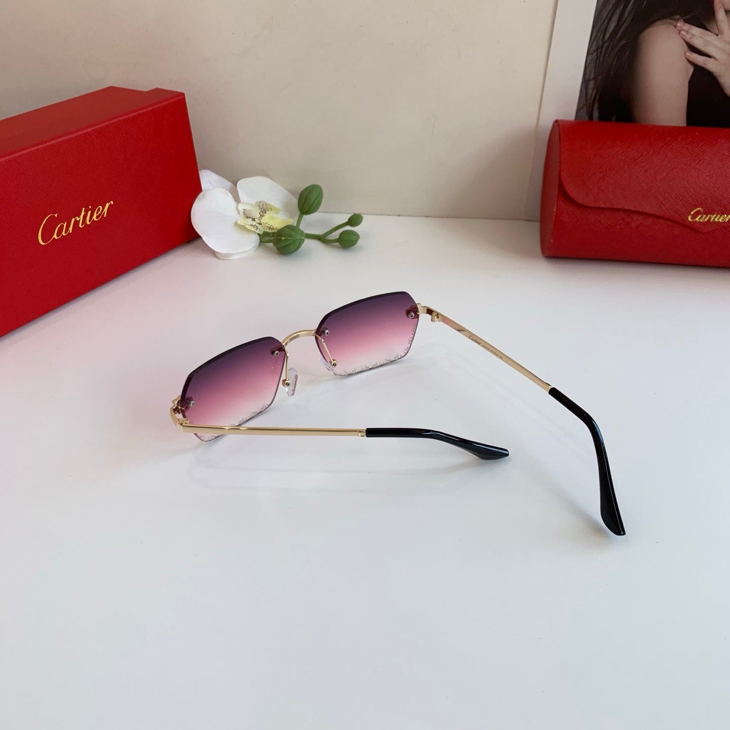 Cartier Lightweight Rimless Purple Lens Sunglasses for Men & Women - 415878 - detail image 5