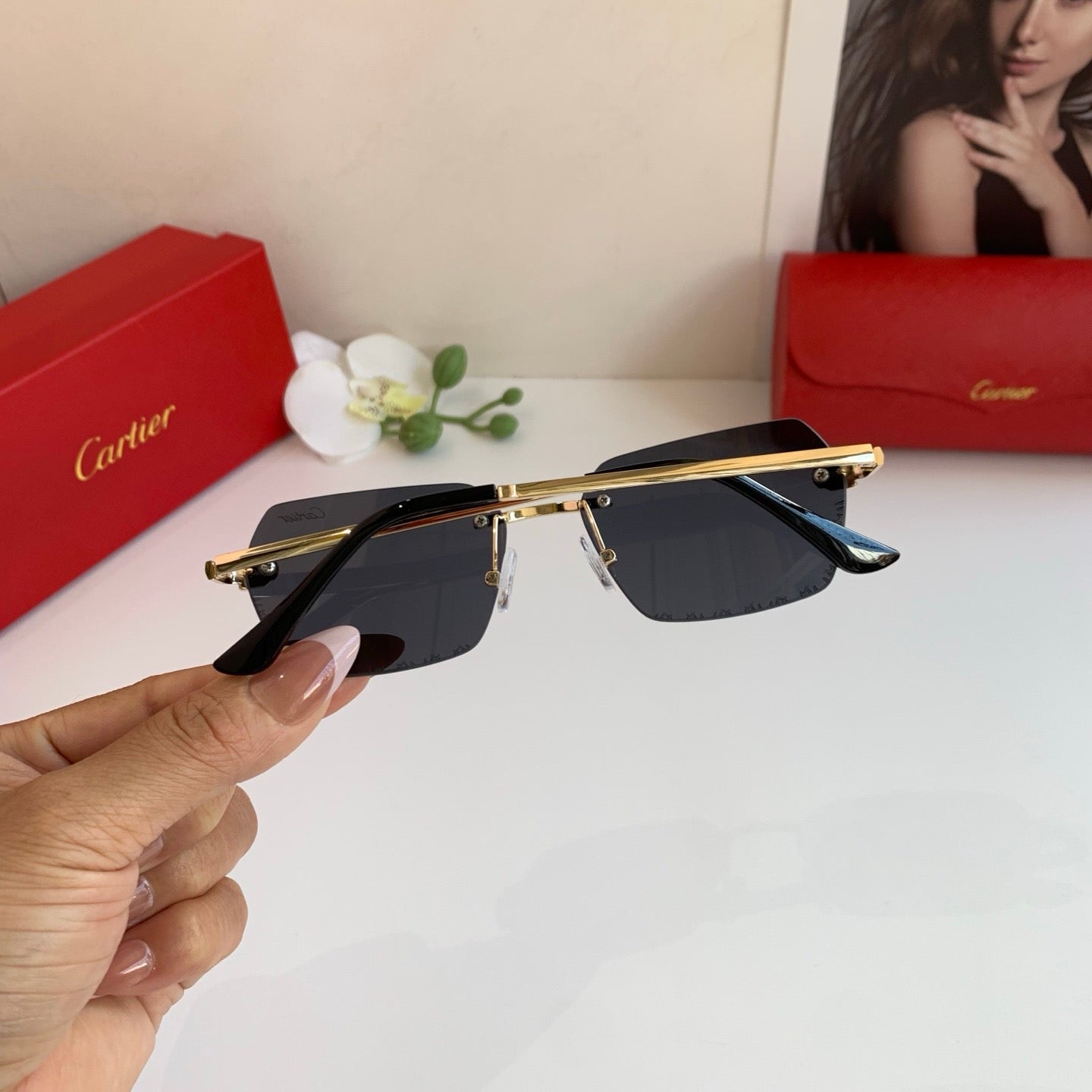 Cartier Lightweight Rimless Silver Lens Sunglasses for Men & Women - 415879 - detail image 3