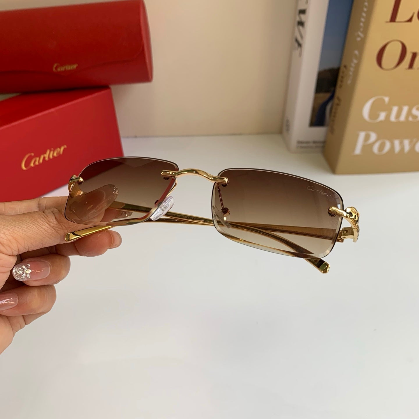 Cartier Lightweight Rimless Brown Lens Sunglasses for Men & Women - 432371 - detail image 3