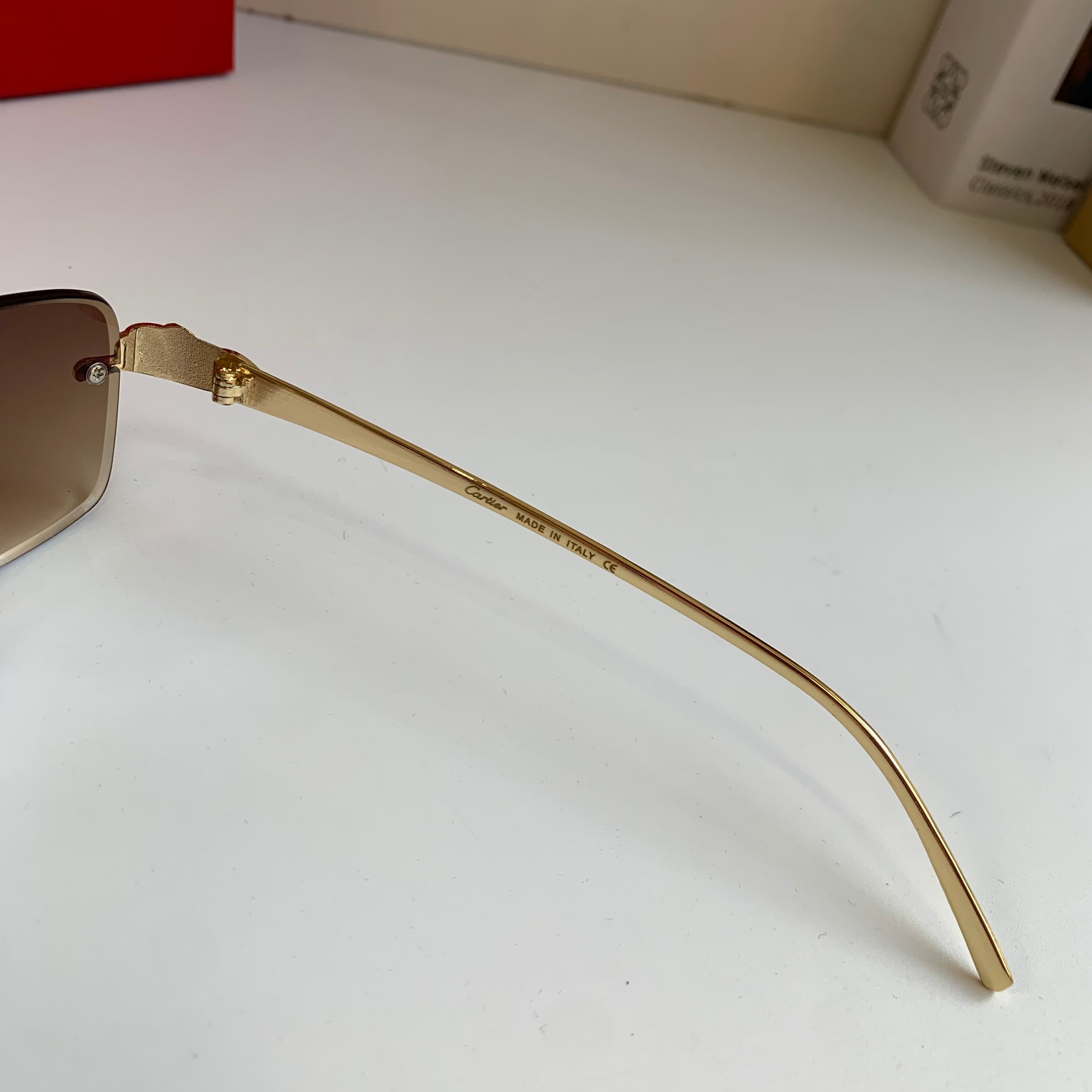 Cartier Lightweight Rimless Brown Lens Sunglasses for Men & Women - 432371 - detail image 6