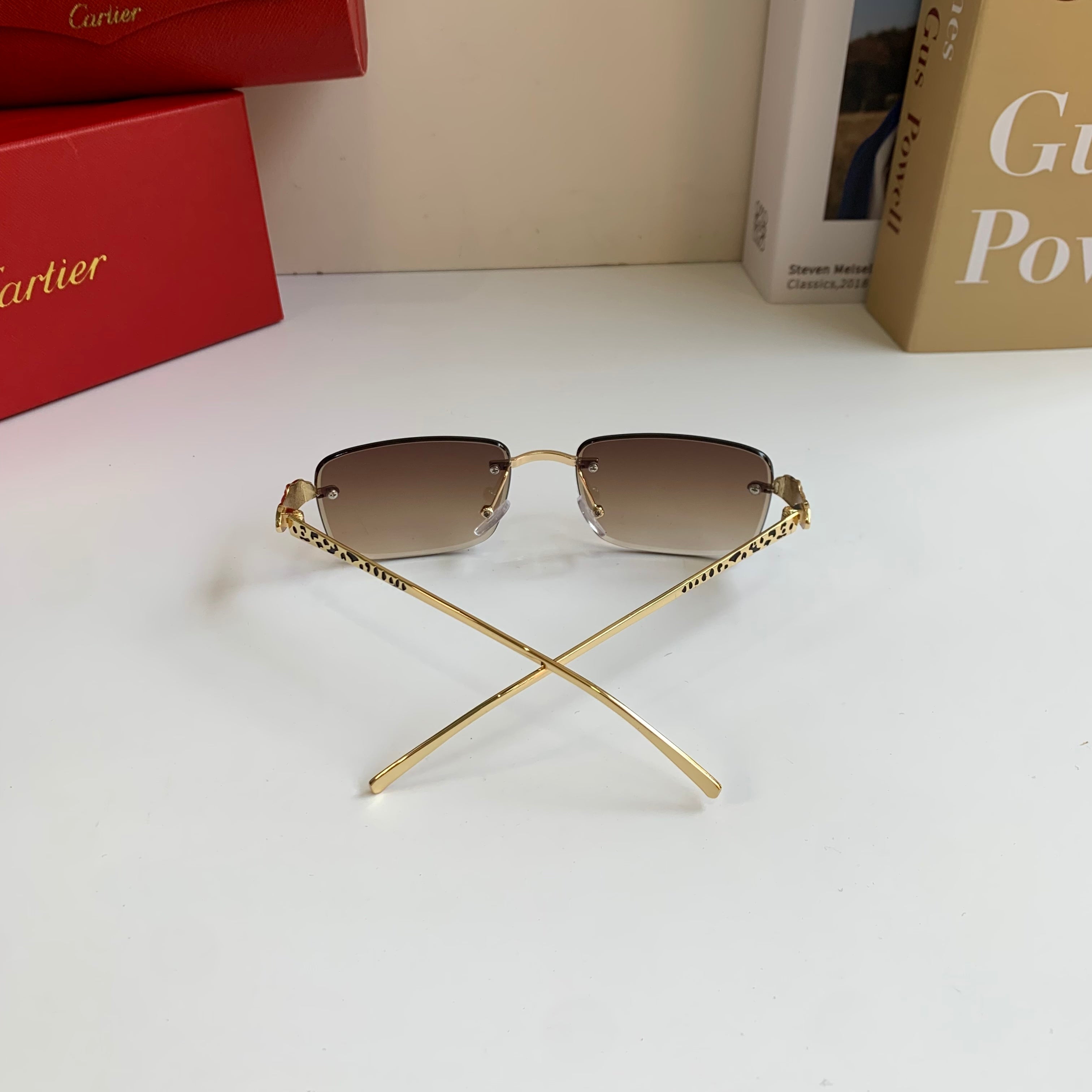 Cartier Lightweight Rimless Brown Lens Sunglasses for Men & Women - 432371 - detail image 8
