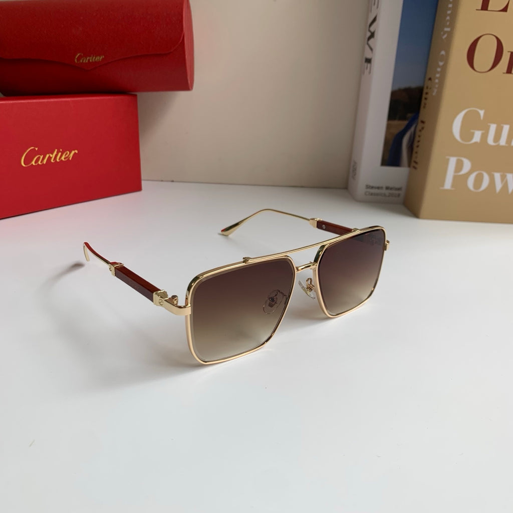 Cartier Metal Fashion Brown Lens Sunglasses for Men & Women - 465886