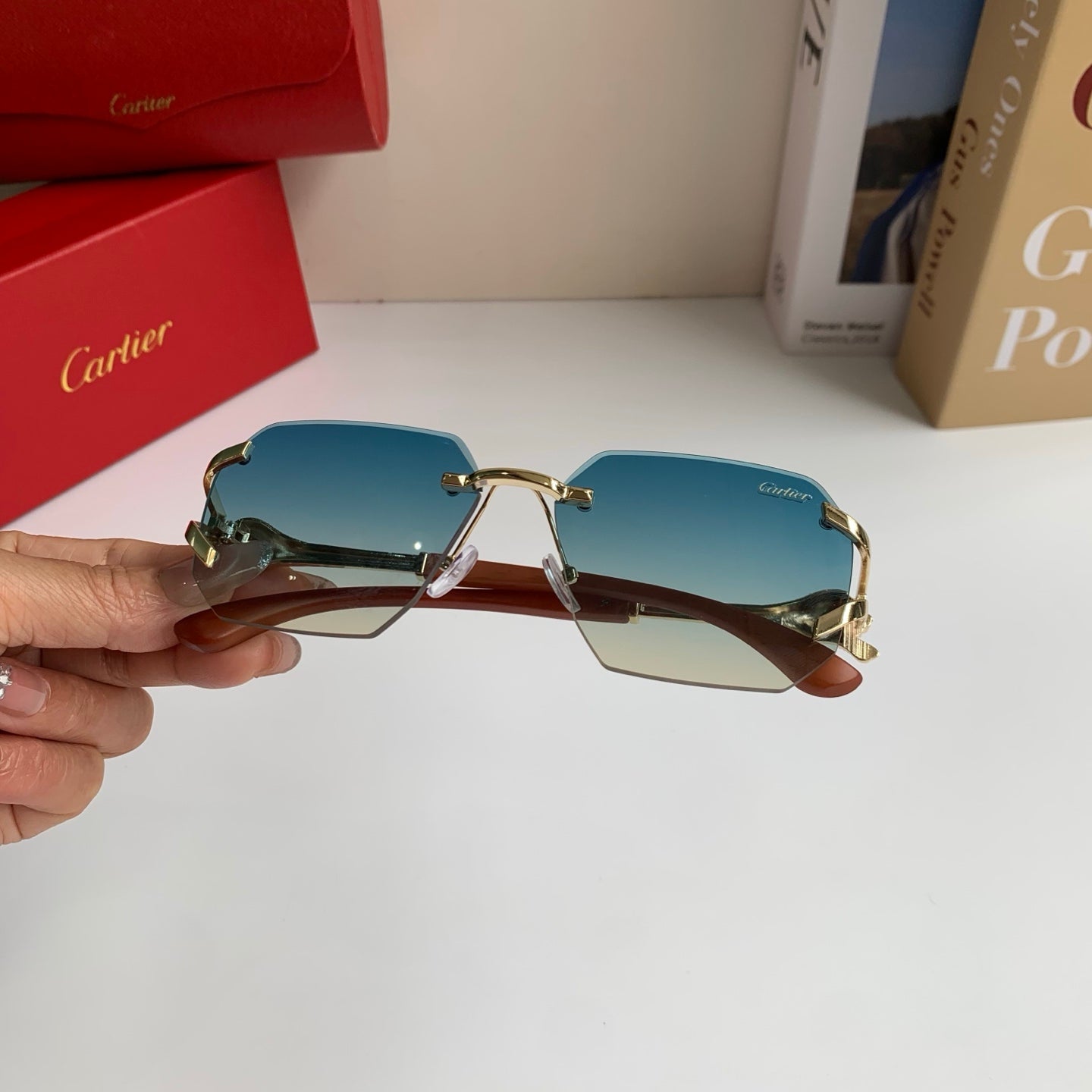 Cartier Metal Fashion Blue Lens Sunglasses for Men & Women - 465776 - detail image 5