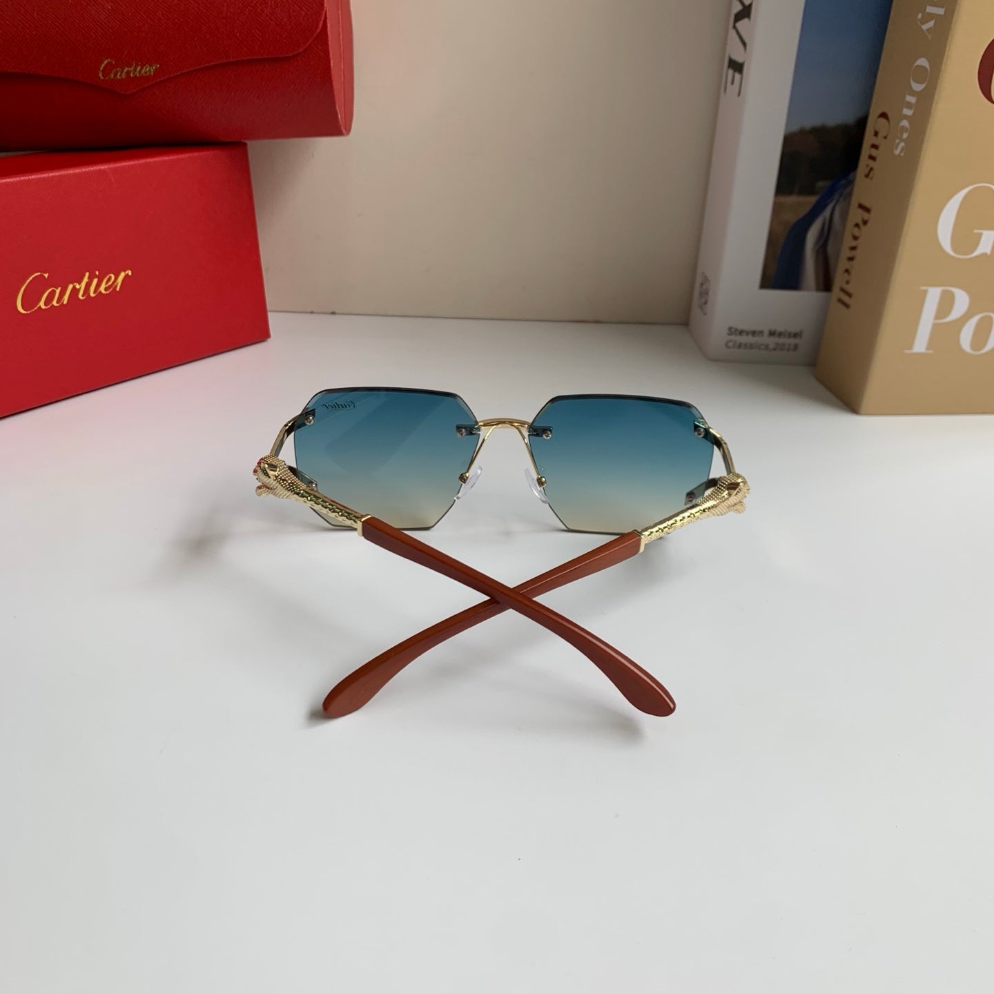 Cartier Metal Fashion Blue Lens Sunglasses for Men & Women - 465776 - detail image 7