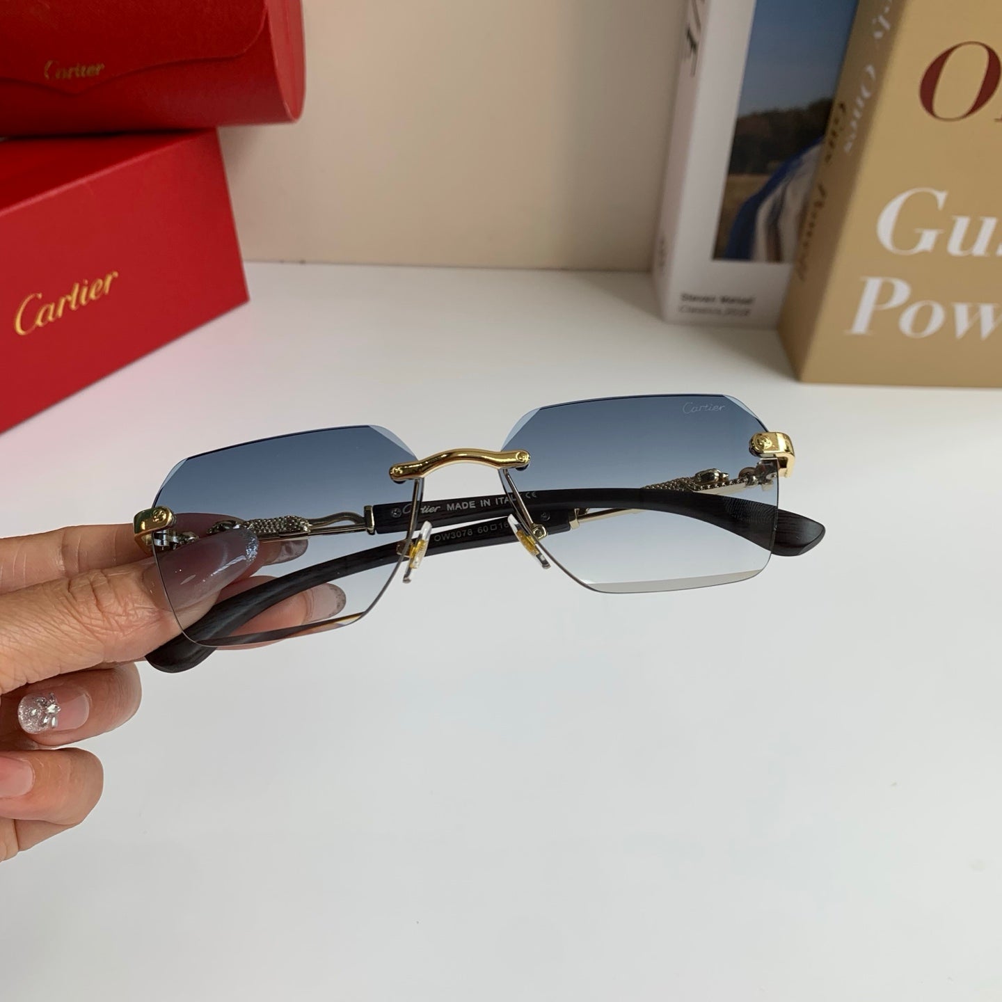 Cartier Lightweight Rimless Silver Lens Sunglasses for Men & Women - 487344 - detail image 3