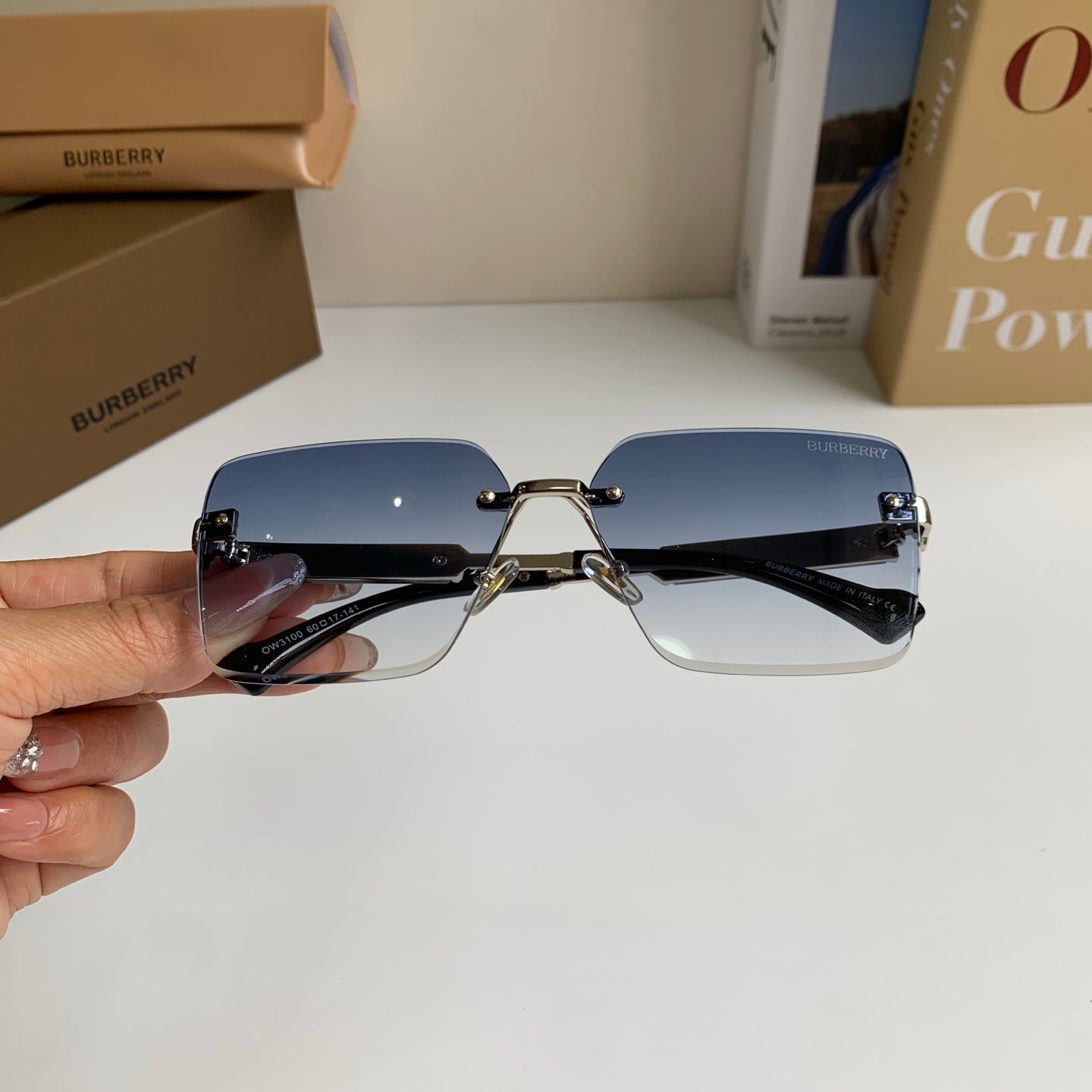 Burberry Metal Square Silver Lens Sunglasses for Men & Women - 416018 - detail image 5