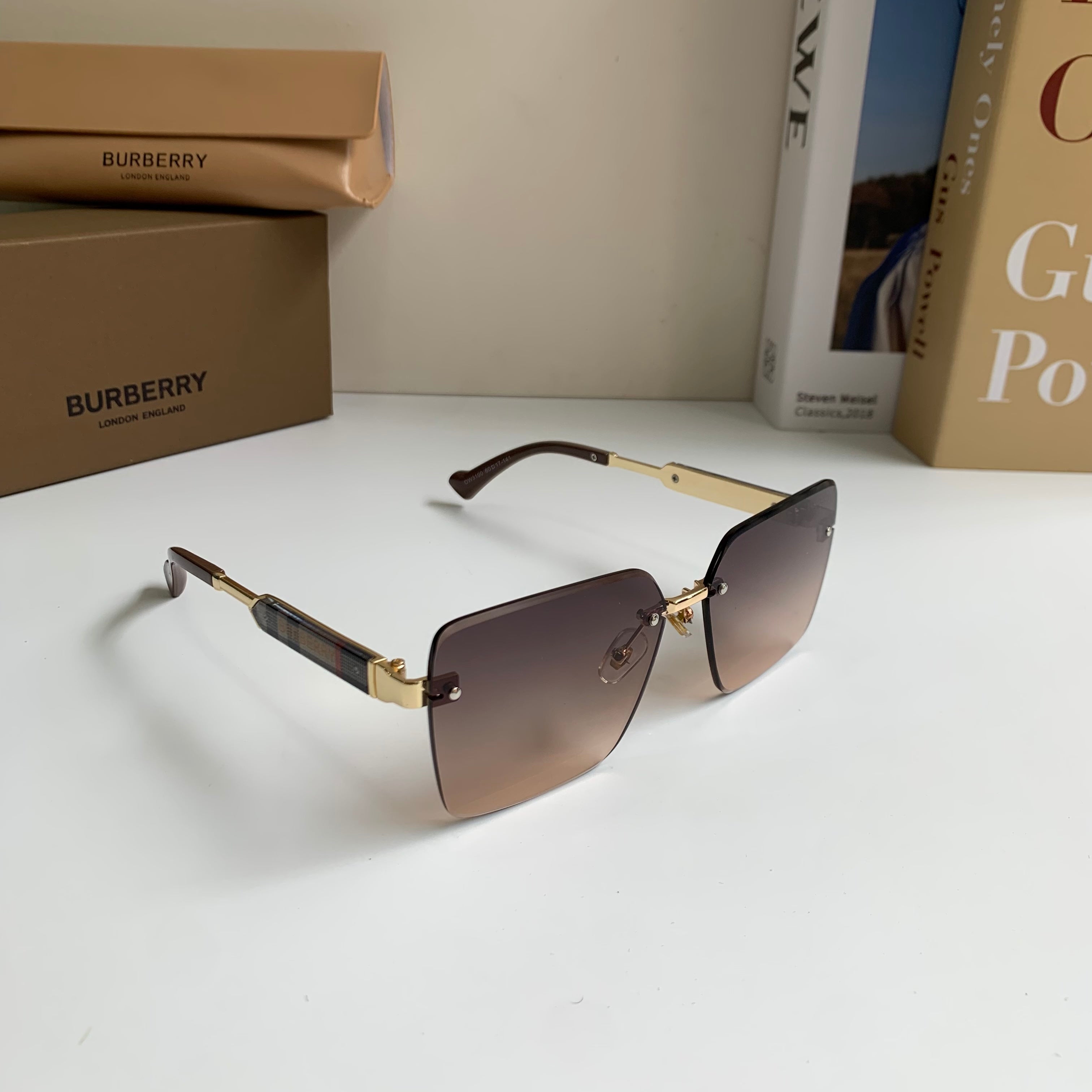 Burberry Metal Square Silver Lens Sunglasses for Men & Women - 487454