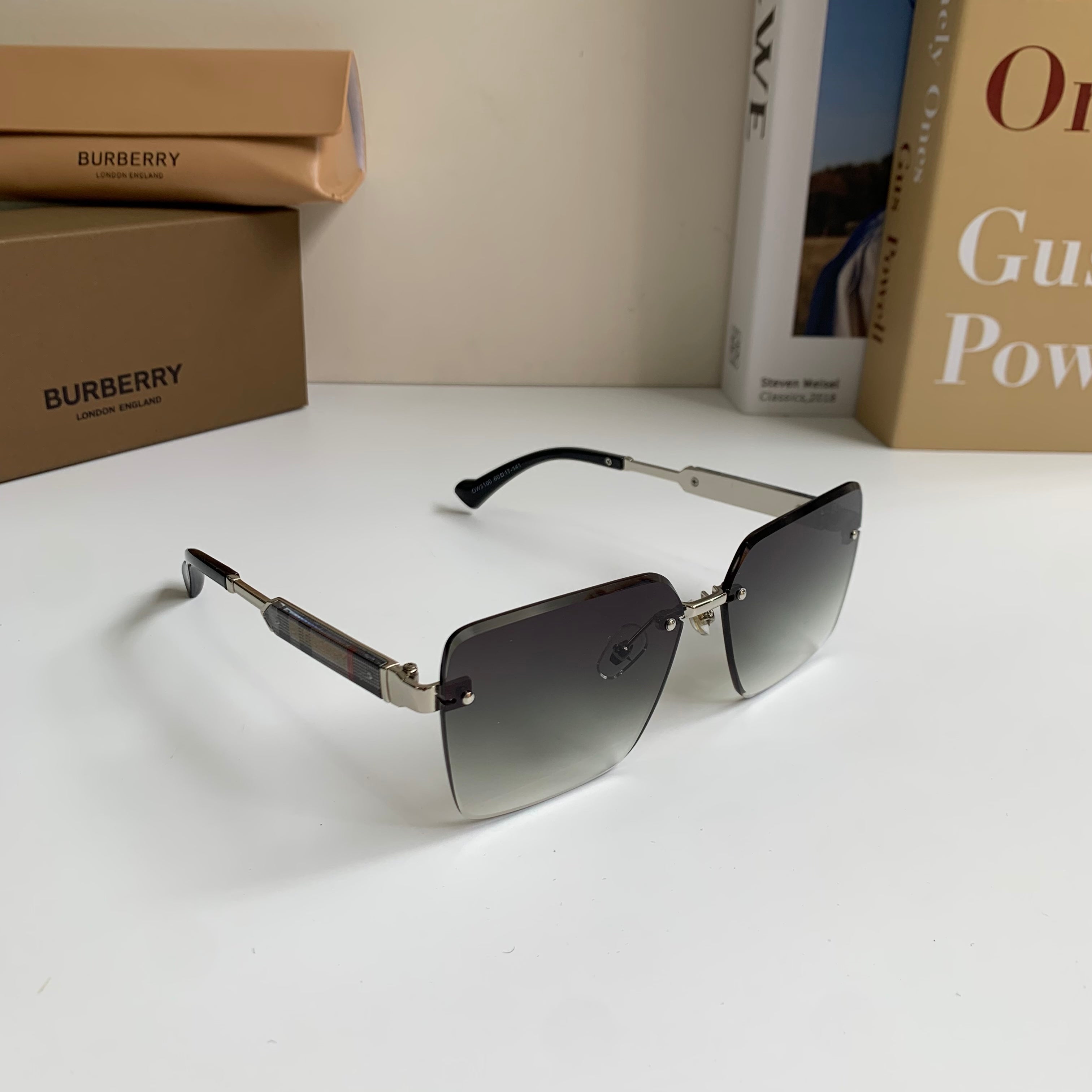 Burberry Metal Square Silver Lens Sunglasses for Men & Women