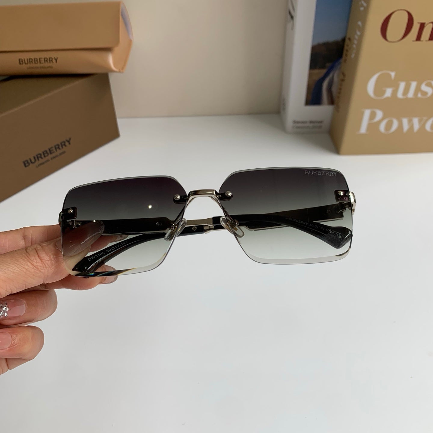 Burberry Metal Square Silver Lens Sunglasses for Men & Women - detail image 4