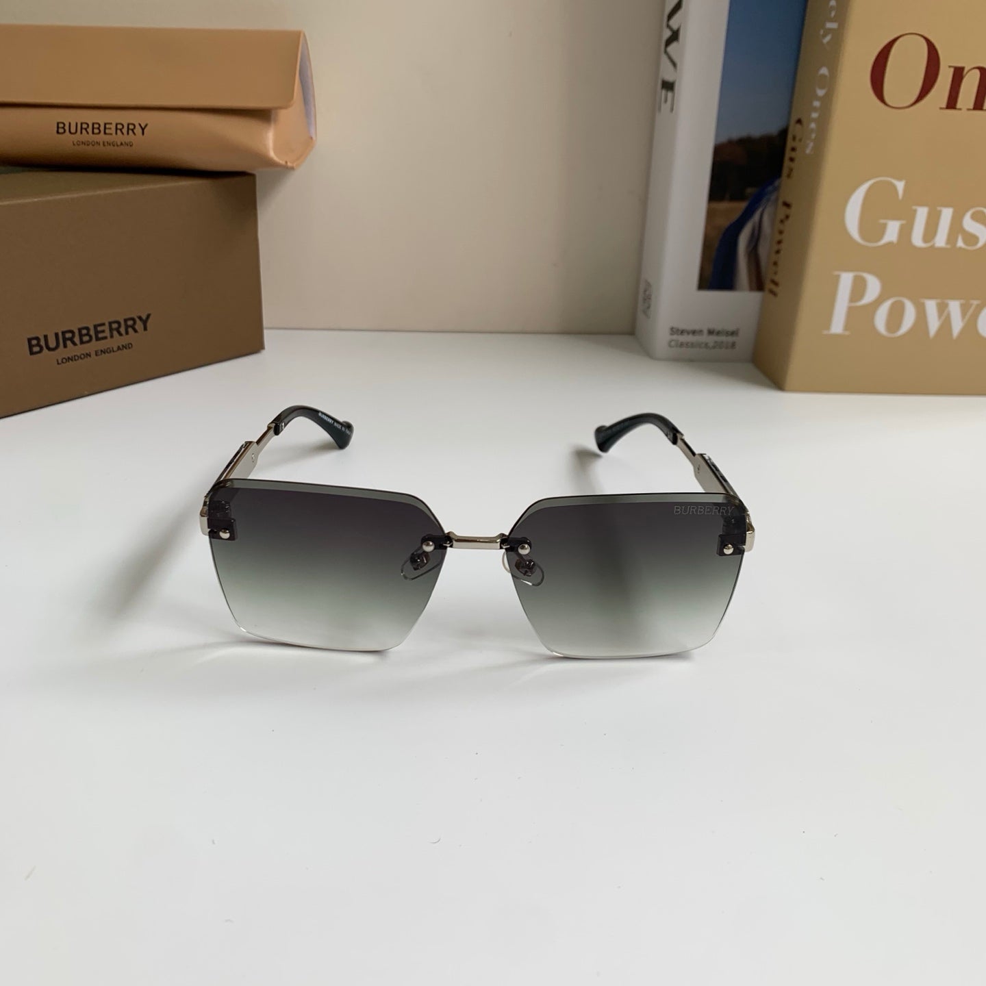 Burberry Metal Square Silver Lens Sunglasses for Men & Women - detail image 3