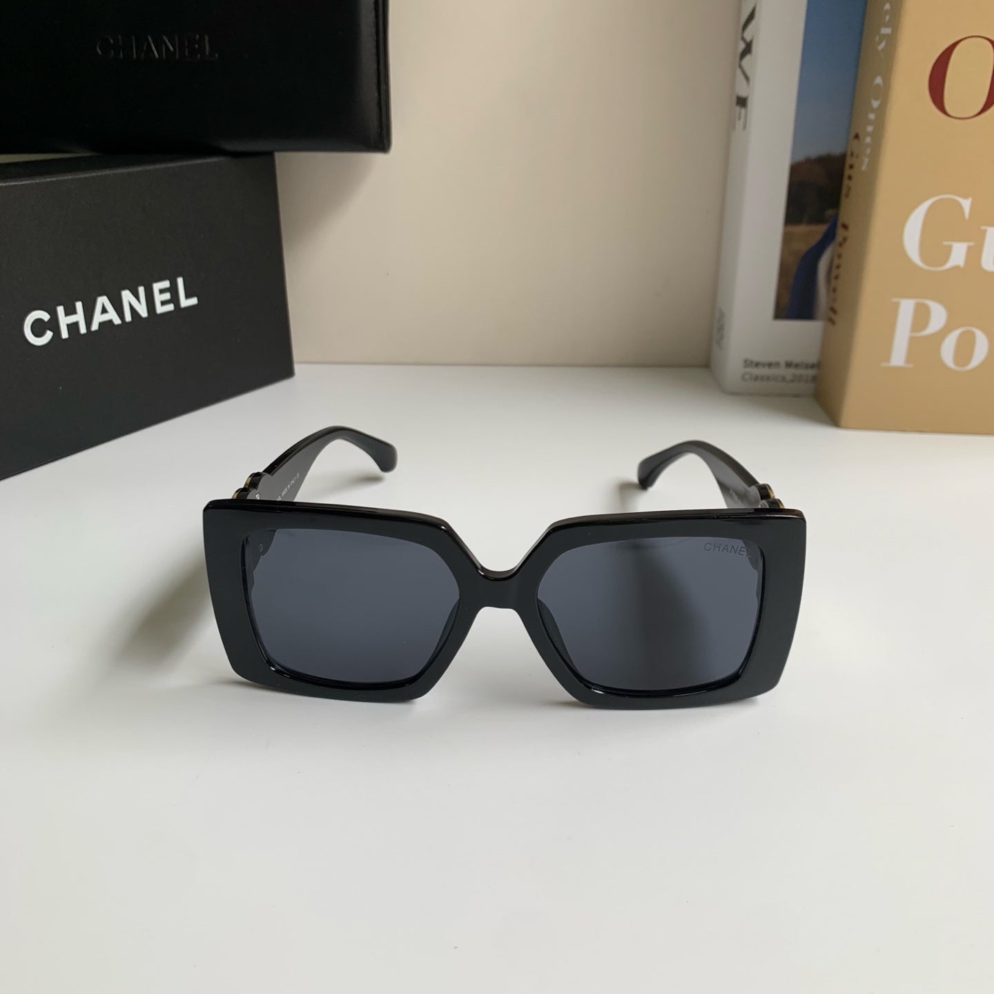 Chanel Metal Square Black Lens Sunglasses for Men & Women - detail image 5