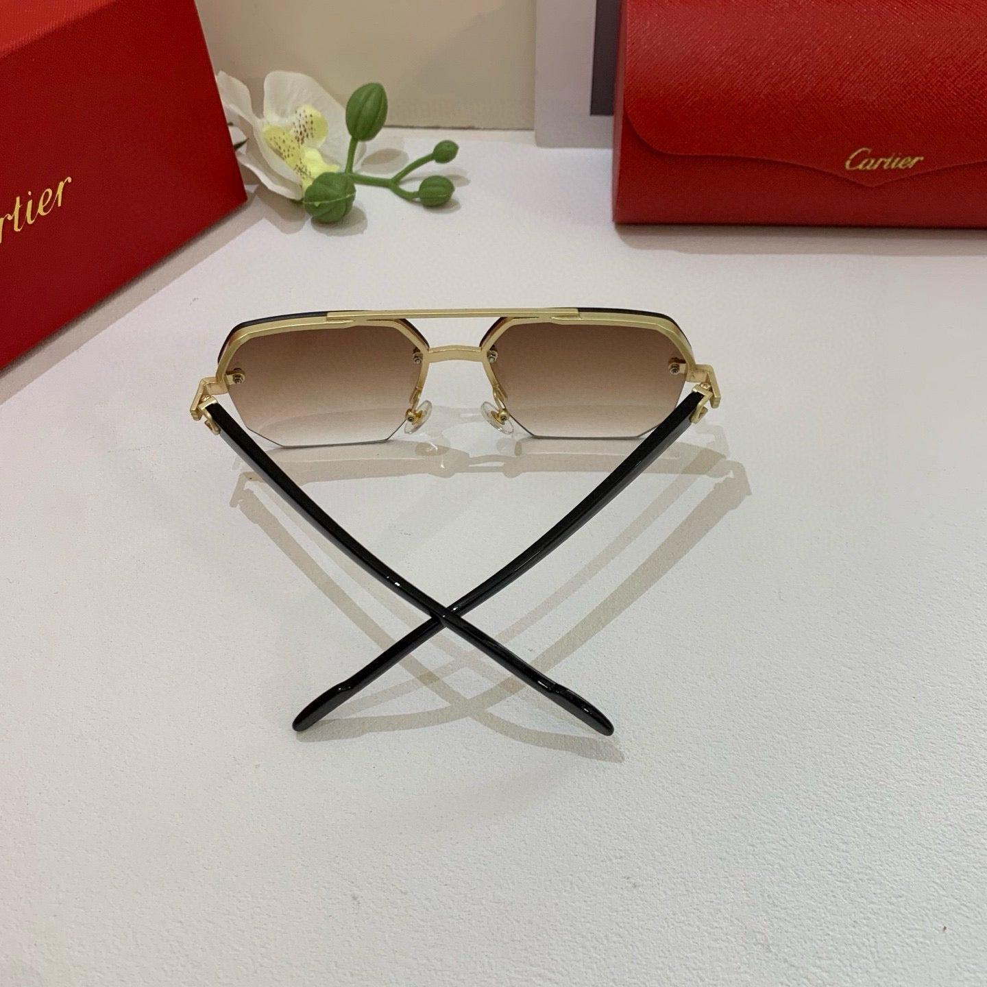 Cartier Metal Square Brown Lens Sunglasses for Men & Women - 432278 - detail image 2