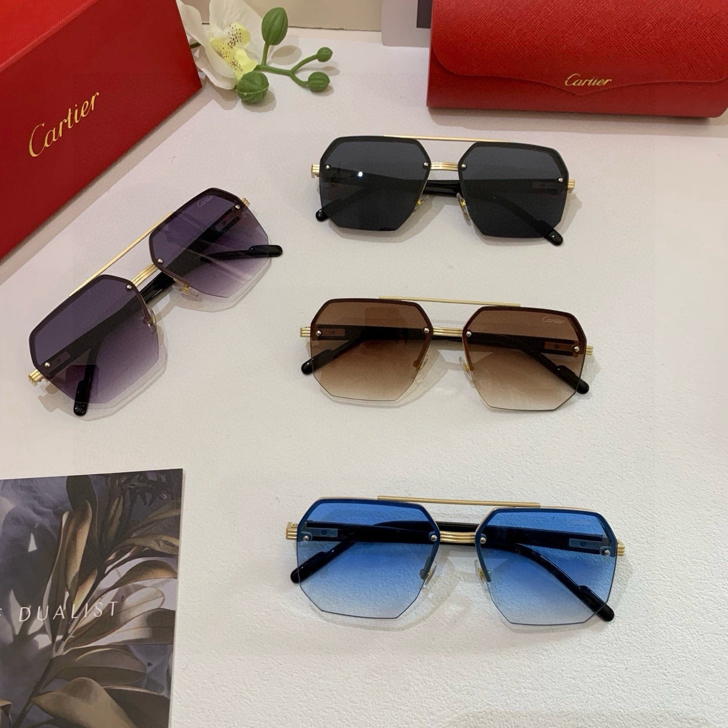 Cartier Metal Square Blue Lens Sunglasses for Men & Women - 432279