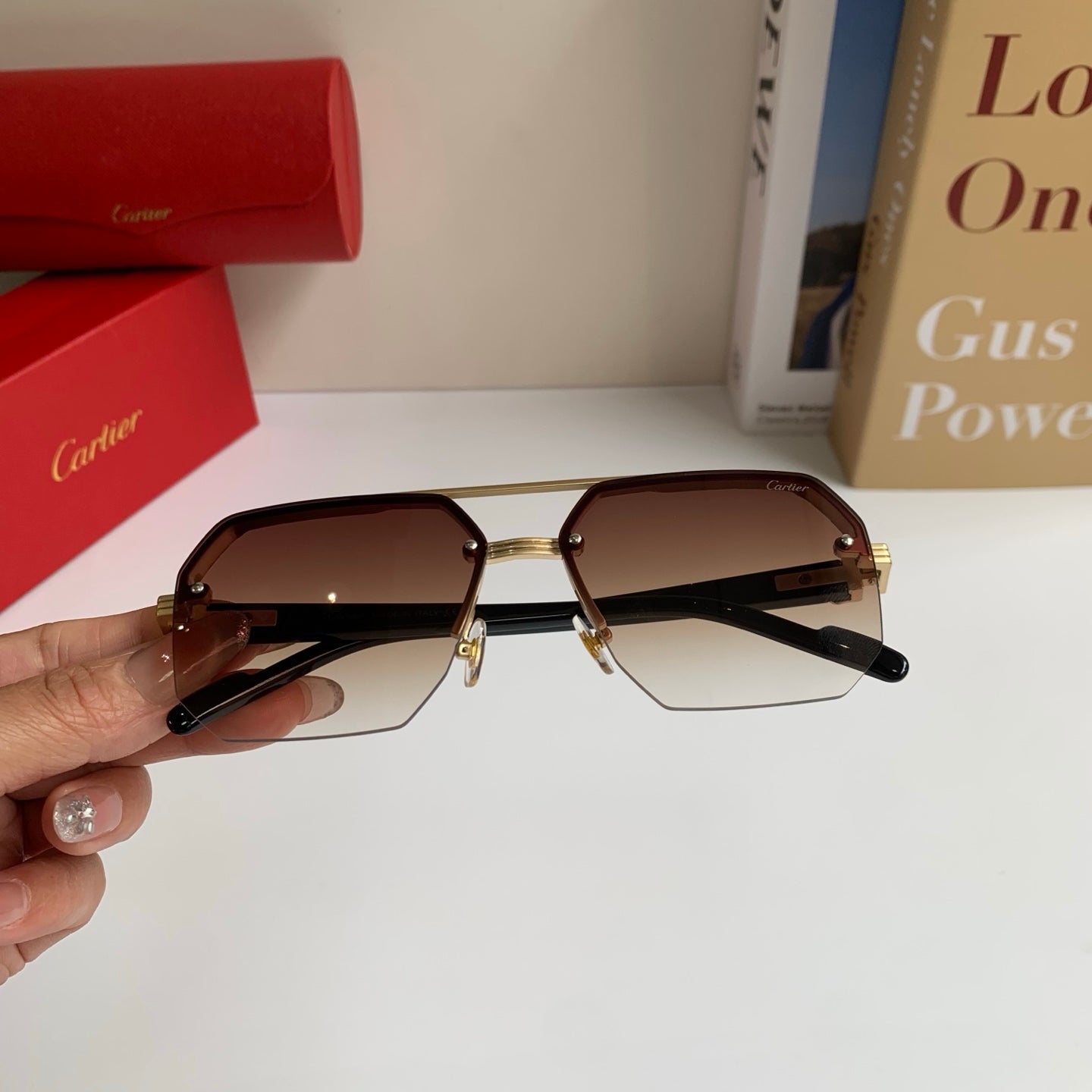 Cartier Square Brown Lens Sunglasses for Men & Women - detail image 4