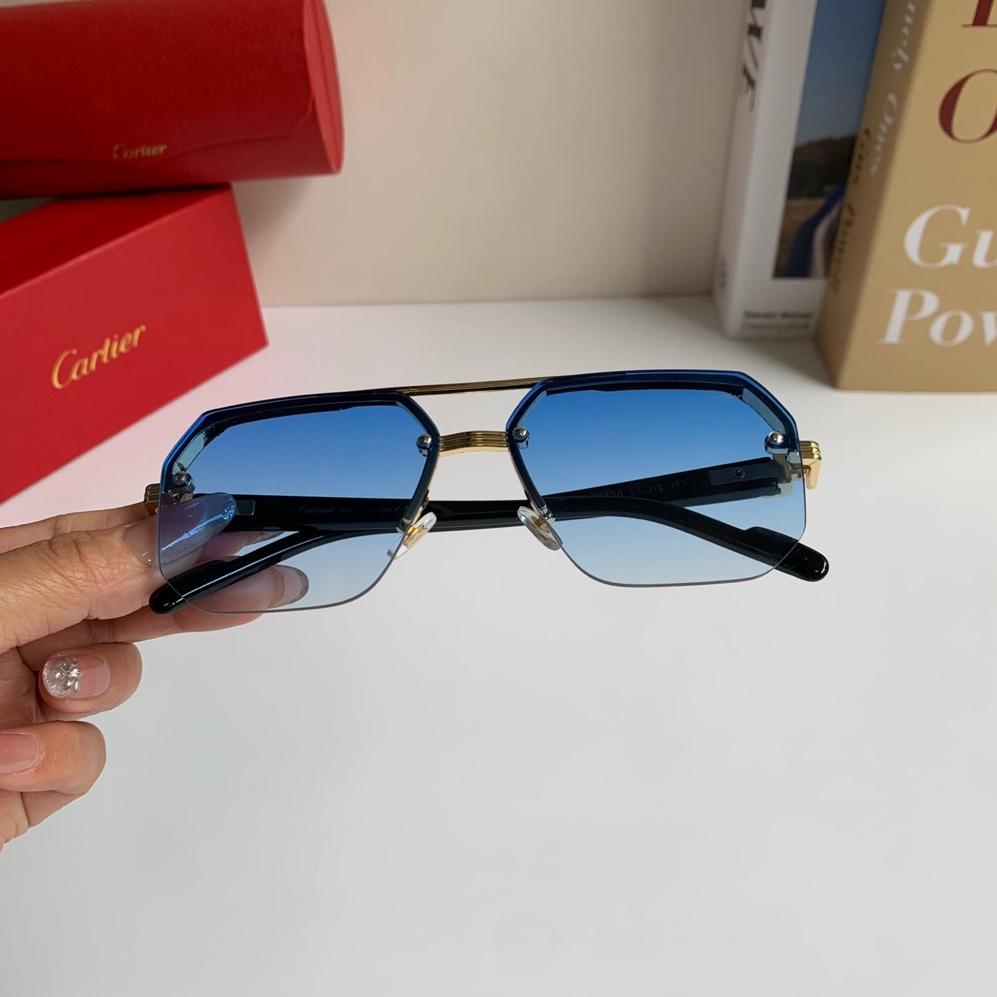 Cartier Square Blue Lens Sunglasses for Men & Women - detail image 4