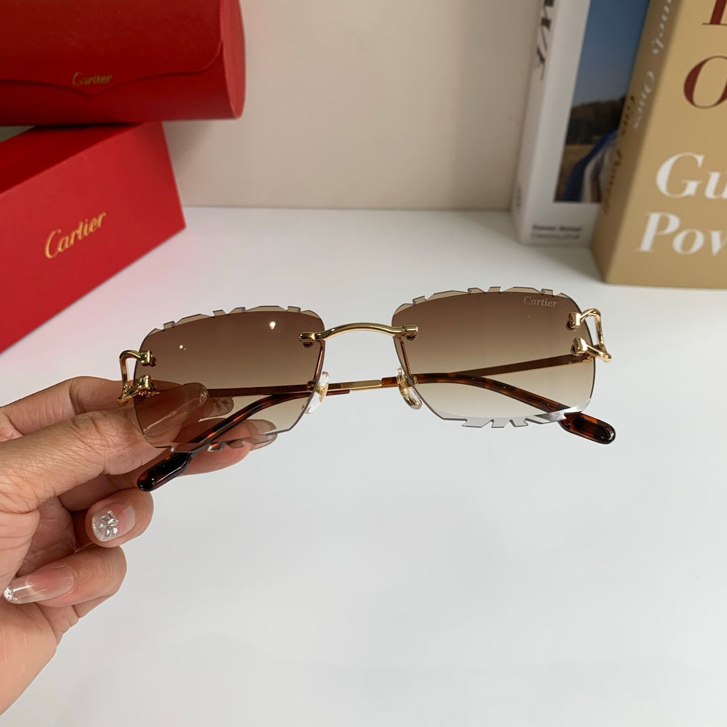 Cartier Lightweight Rimless Brown Lens Sunglasses for Men & Women - 432376 - detail image 4