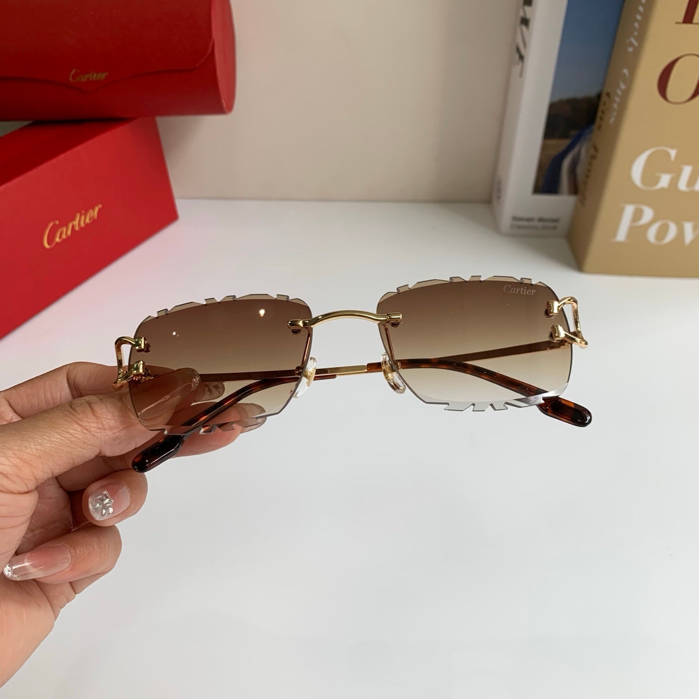 Cartier Lightweight Rimless Brown Lens Sunglasses for Men & Women - 432376 - detail image 4