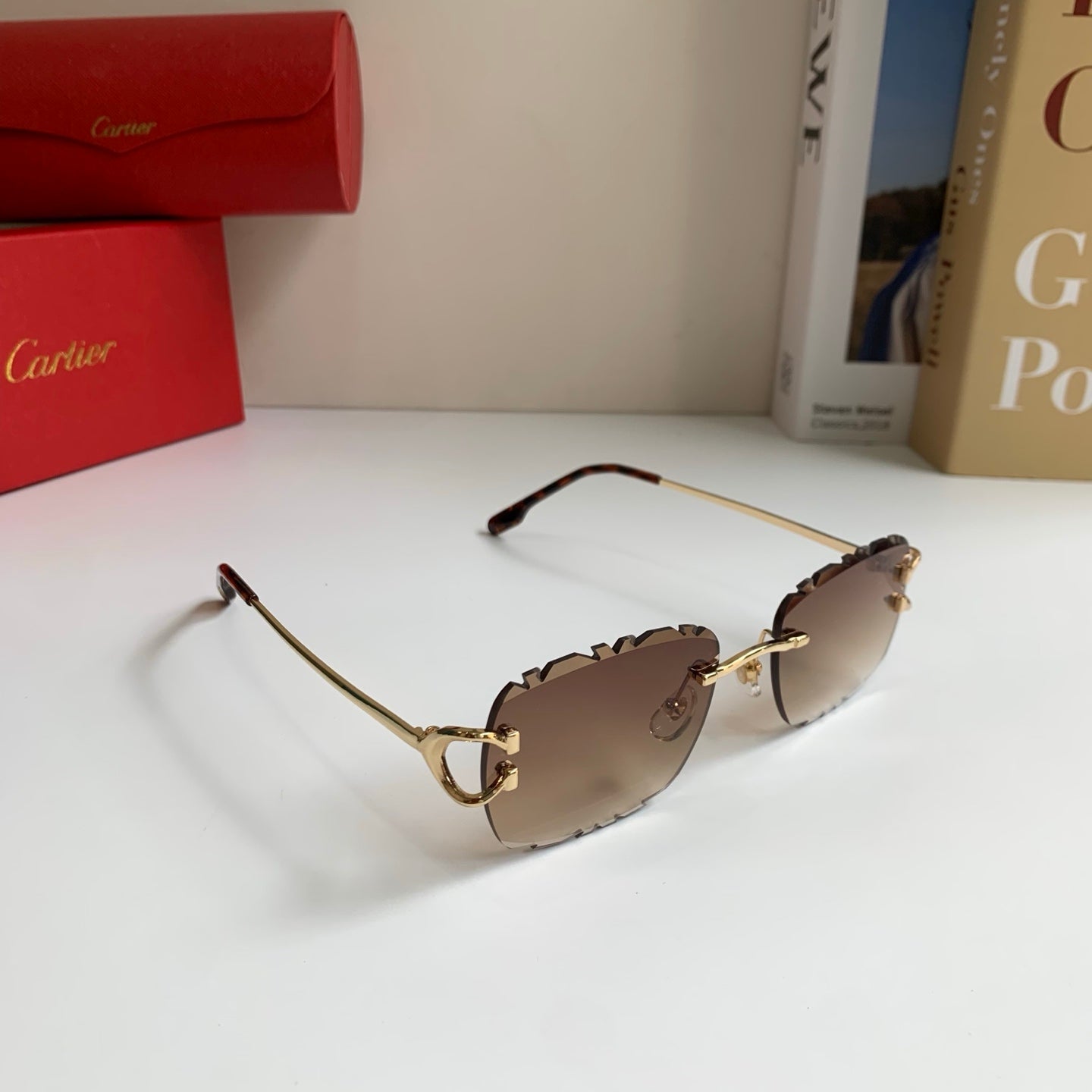 Cartier Lightweight Rimless Brown Lens Sunglasses for Men & Women - 432376