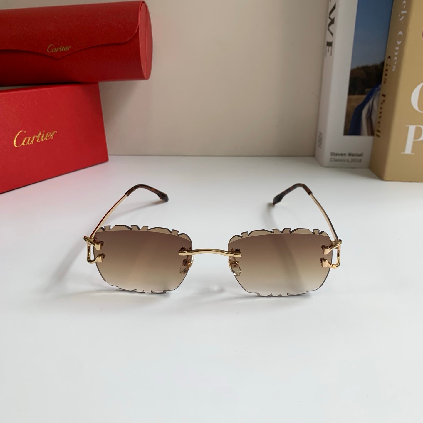 Cartier Lightweight Rimless Brown Lens Sunglasses for Men & Women - 432376 - detail image 3