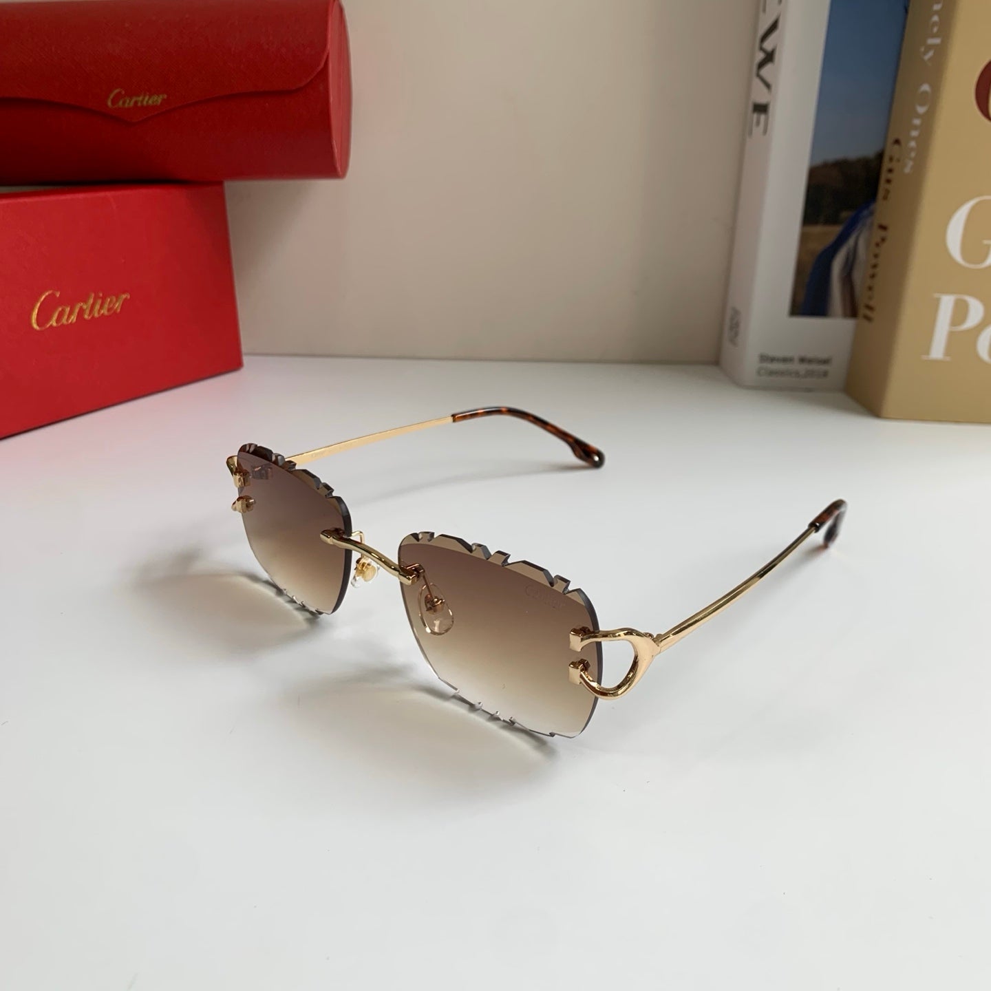 Cartier Lightweight Rimless Brown Lens Sunglasses for Men & Women - 432376 - detail image 2