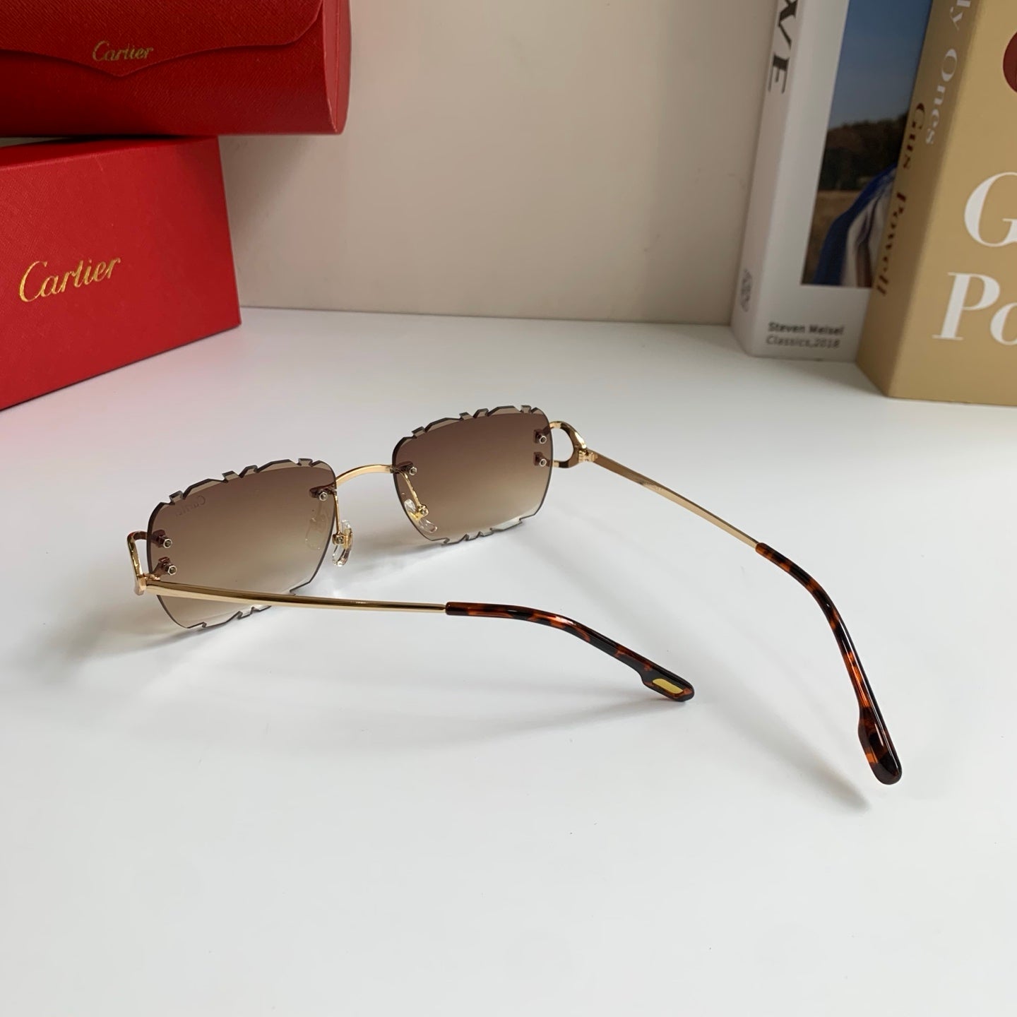 Cartier Lightweight Rimless Brown Lens Sunglasses for Men & Women - 432376 - detail image 6