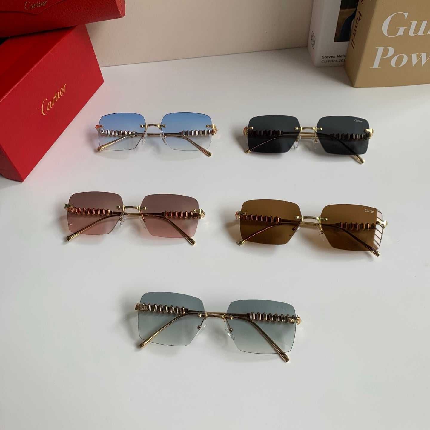 Cartier Lightweight Rimless Brown Lens Sunglasses for Men & Women - 449523 - detail image 9