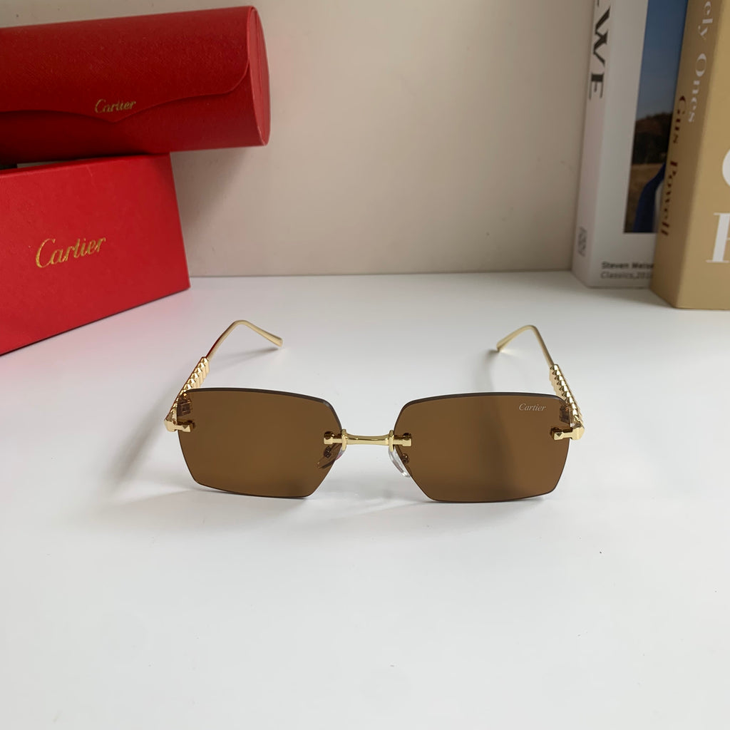 Cartier Lightweight Rimless Brown Lens Sunglasses for Men & Women - 449523 - detail image 5