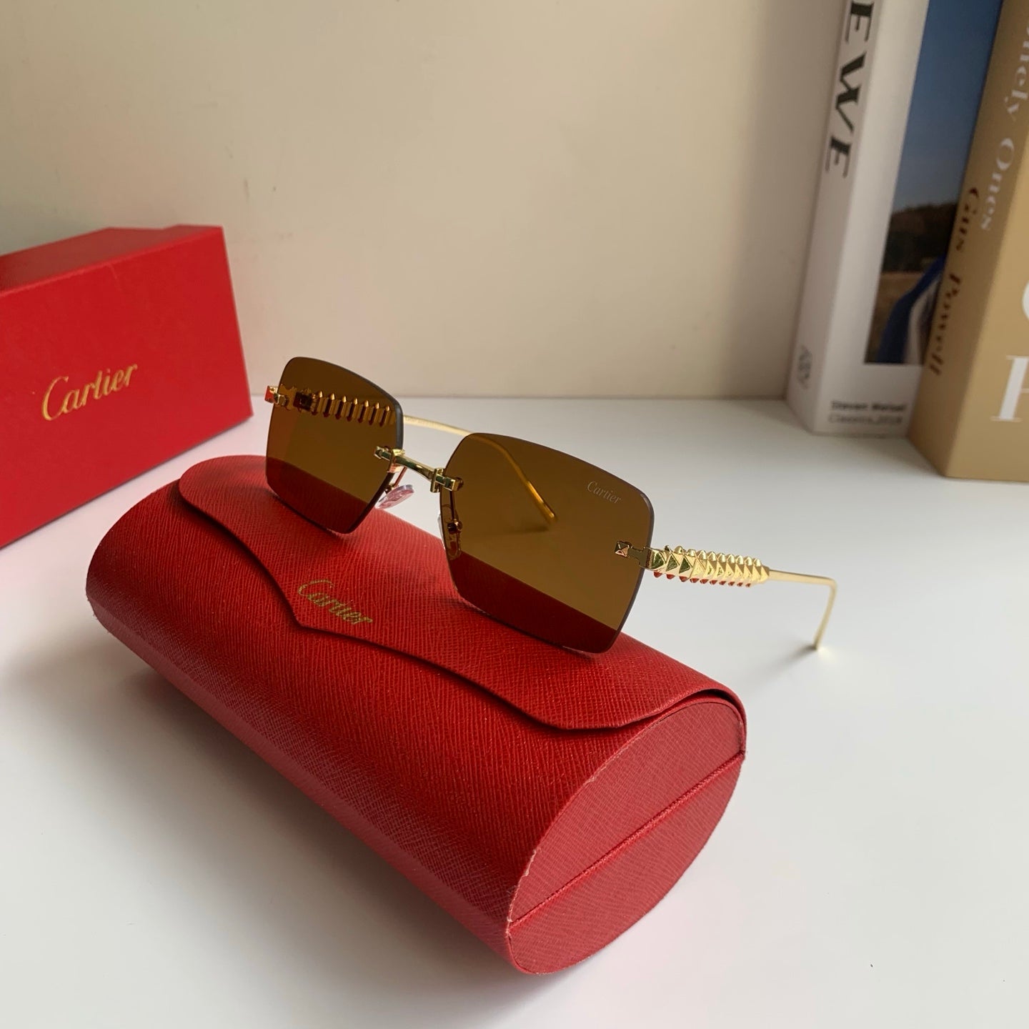 Cartier Lightweight Rimless Brown Lens Sunglasses for Men & Women - 449523 - detail image 4