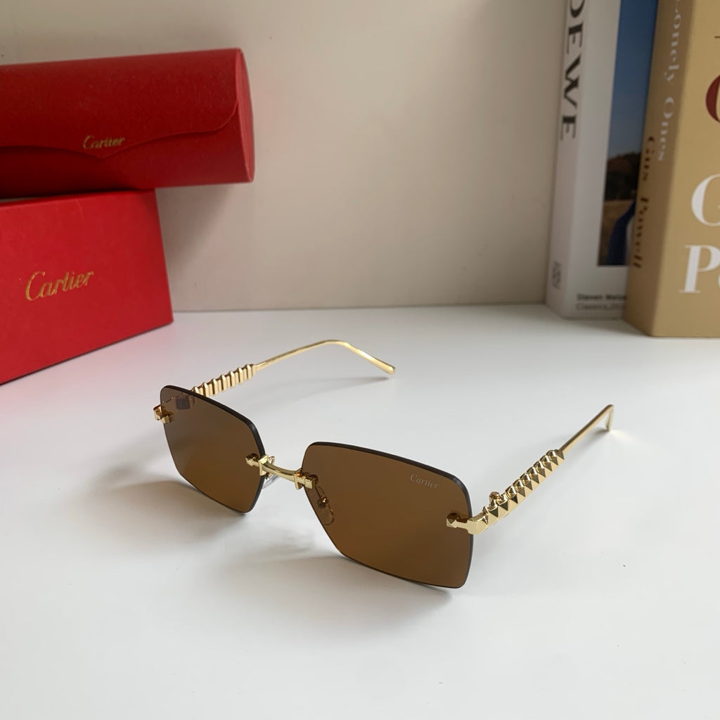Cartier Lightweight Rimless Brown Lens Sunglasses for Men & Women - 449523 - detail image 2