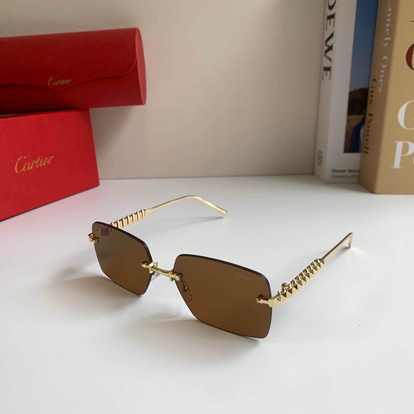 Cartier Lightweight Rimless Brown Lens Sunglasses for Men & Women - 449523 - detail image 2