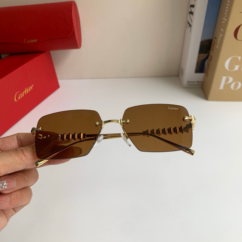 Cartier Lightweight Rimless Brown Lens Sunglasses for Men & Women - 449523 - detail image 3