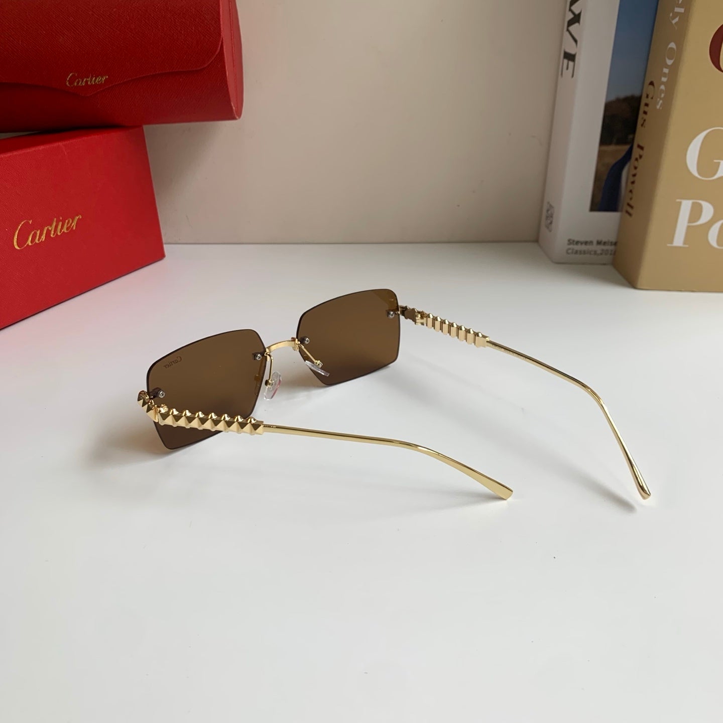 Cartier Lightweight Rimless Brown Lens Sunglasses for Men & Women - 449523 - detail image 8