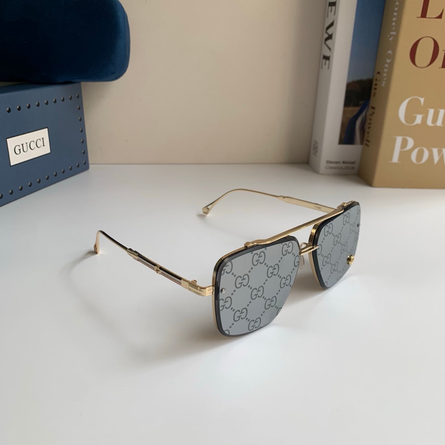 Gucci Metal Square Silver Lens Sunglasses for Men & Women - 486424
