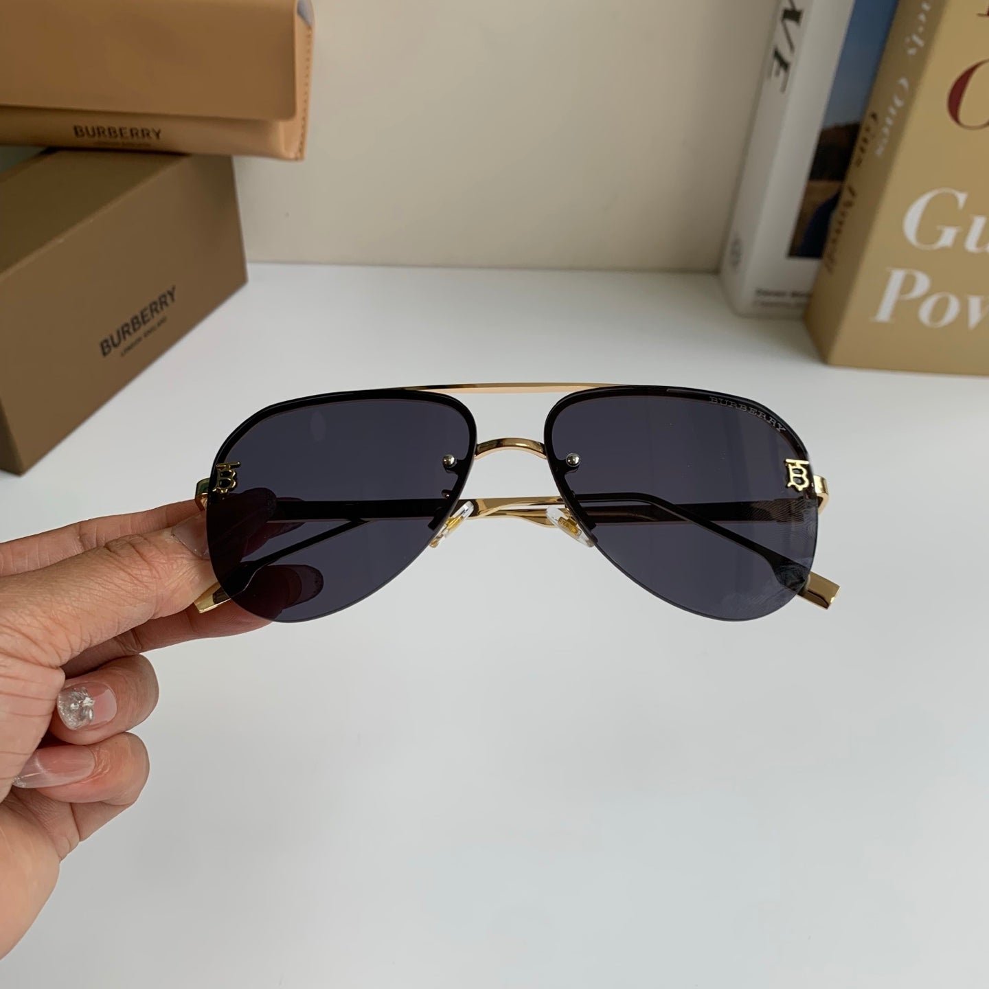 Burberry Metal Aviator Silver Lens Sunglasses for Men & Women - detail image 4