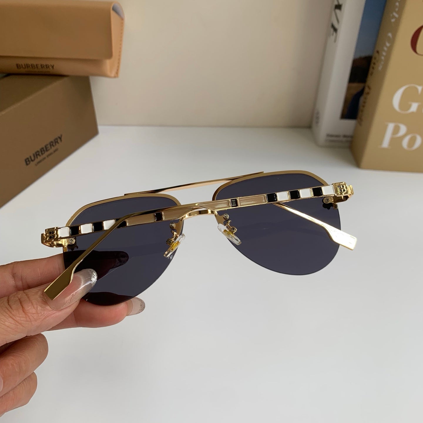 Burberry Metal Aviator Silver Lens Sunglasses for Men & Women - detail image 9