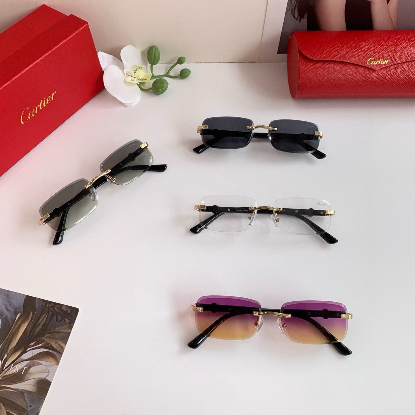 Cartier Lightweight Rimless Purple Lens Sunglasses for Men & Women - detail image 3
