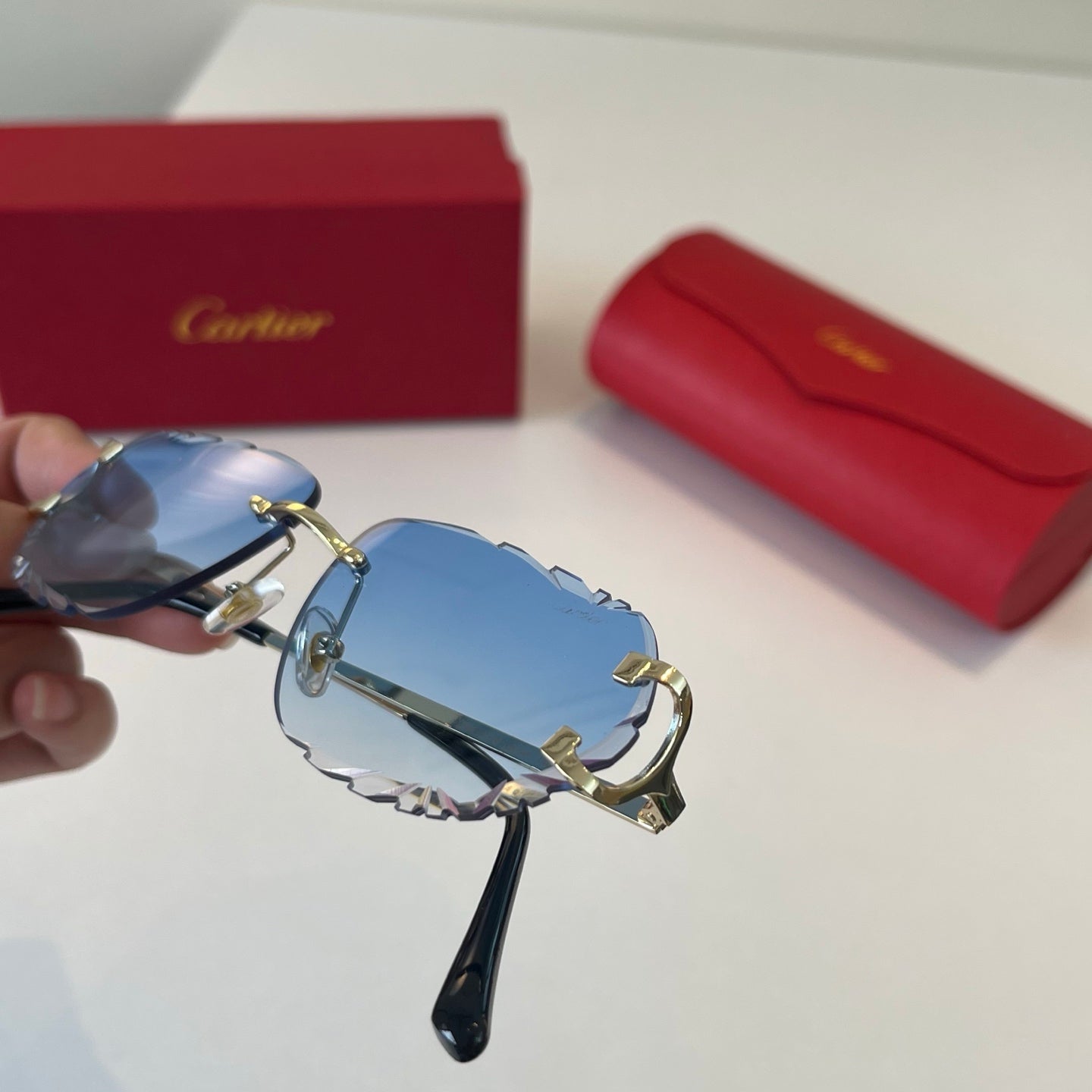 Cartier Lightweight Metal Rimless Blue Lens Sunglasses for Men & Wome - 465870 - detail image 5