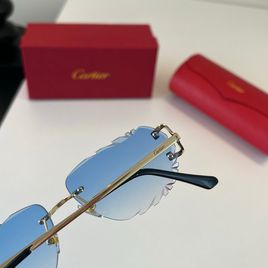 Cartier Lightweight Metal Rimless Blue Lens Sunglasses for Men & Wome - 465854 - detail image 6