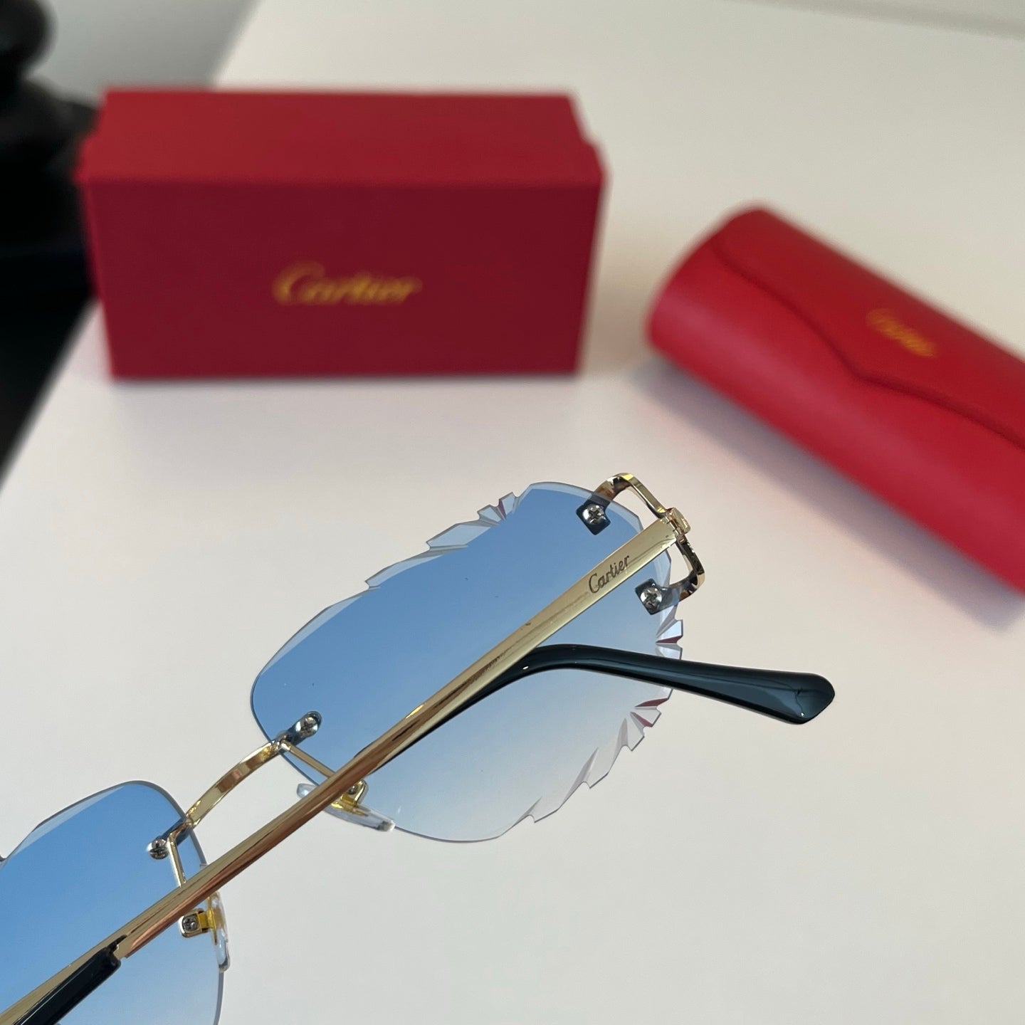 Cartier Lightweight Metal Rimless Blue Lens Sunglasses for Men & Wome - 465854 - detail image 6