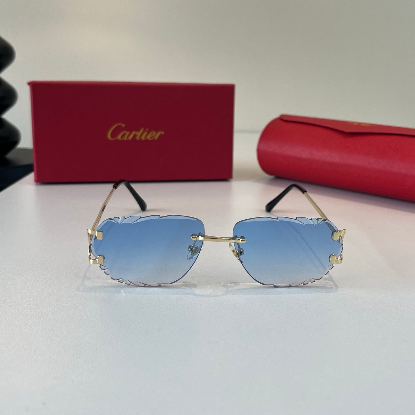 Cartier Lightweight Metal Rimless Blue Lens Sunglasses for Men & Wome - 487279 - detail image 2